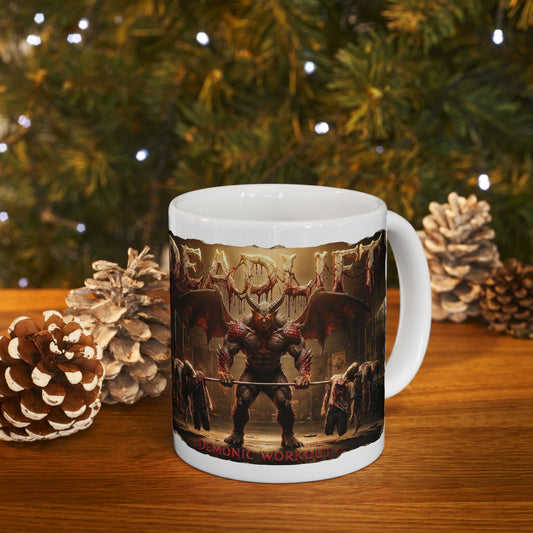Demonic Workout Ceramic Mug – "Dead lift" Horror Coffee Cup (11oz, 15oz)