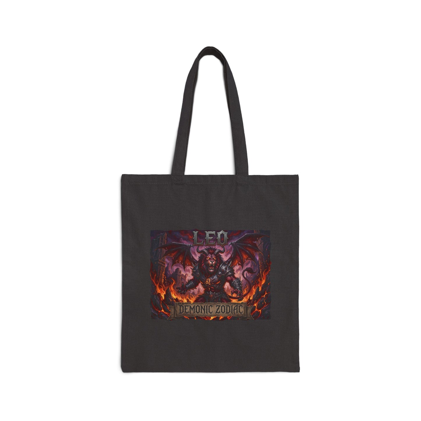 Demonic Leo Zodiac Tote Bag – Gothic Occult Cotton Canvas Shopper