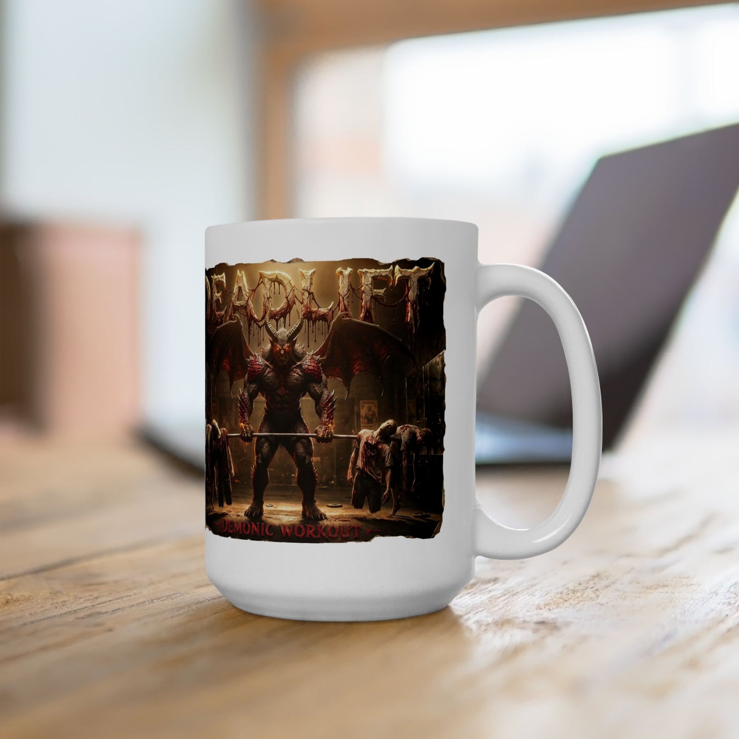 Demonic Workout Ceramic Mug – "Dead lift" Horror Coffee Cup (11oz, 15oz)