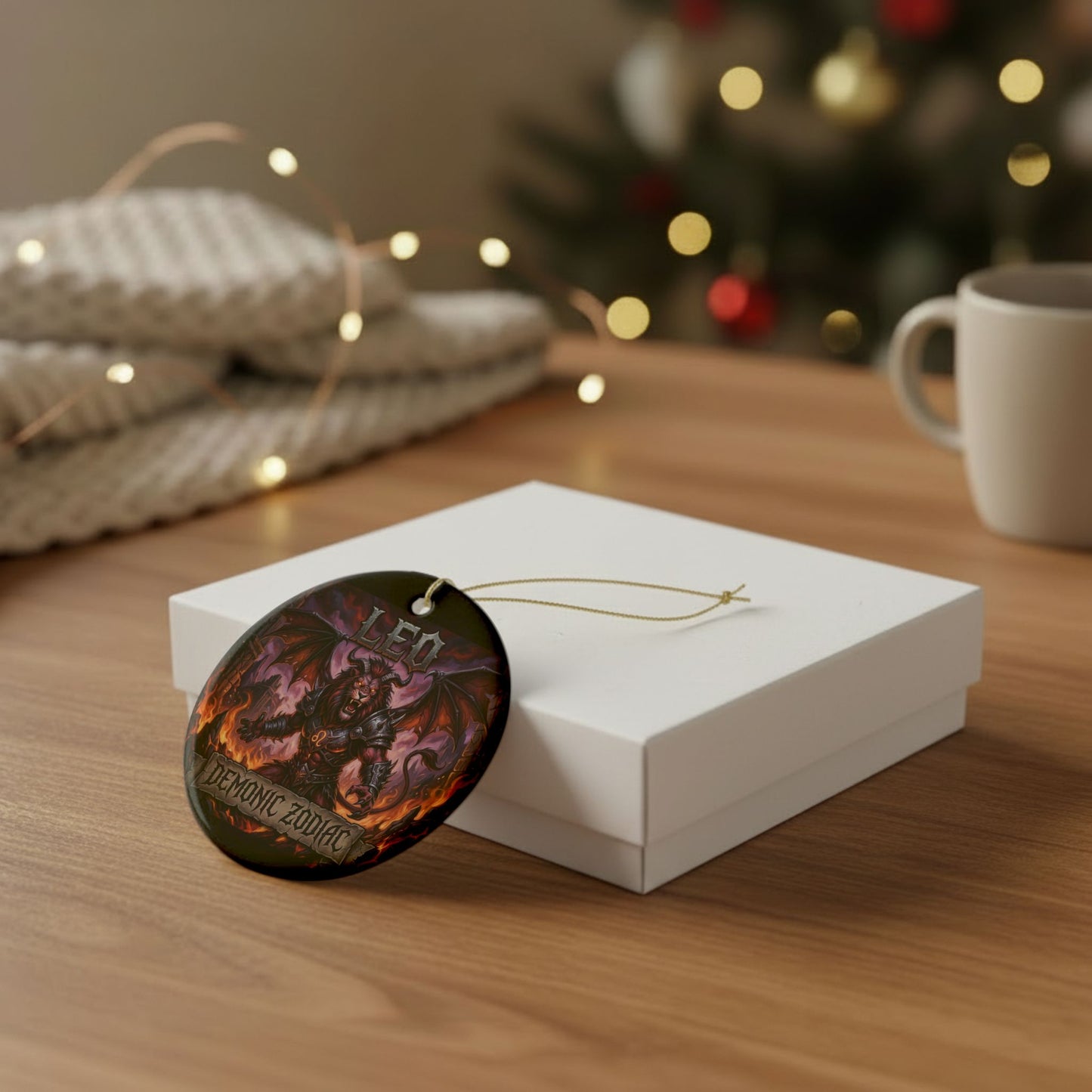 Leo Demonic Zodiac Ceramic Ornament — Fiery Lion Astrology Decoration