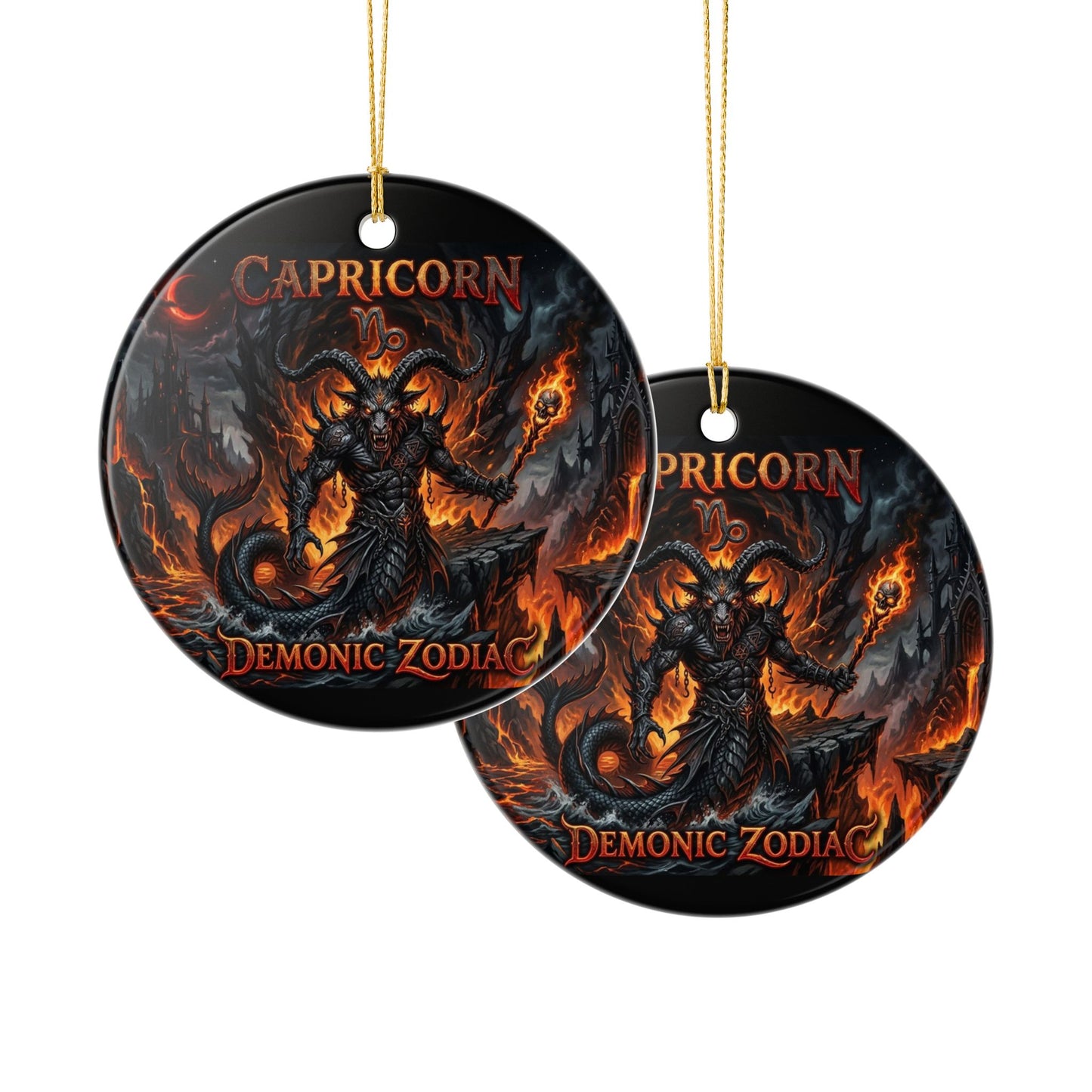 Capricorn Demonic Zodiac Ceramic Ornament — Gothic Astrological Holiday Decoration