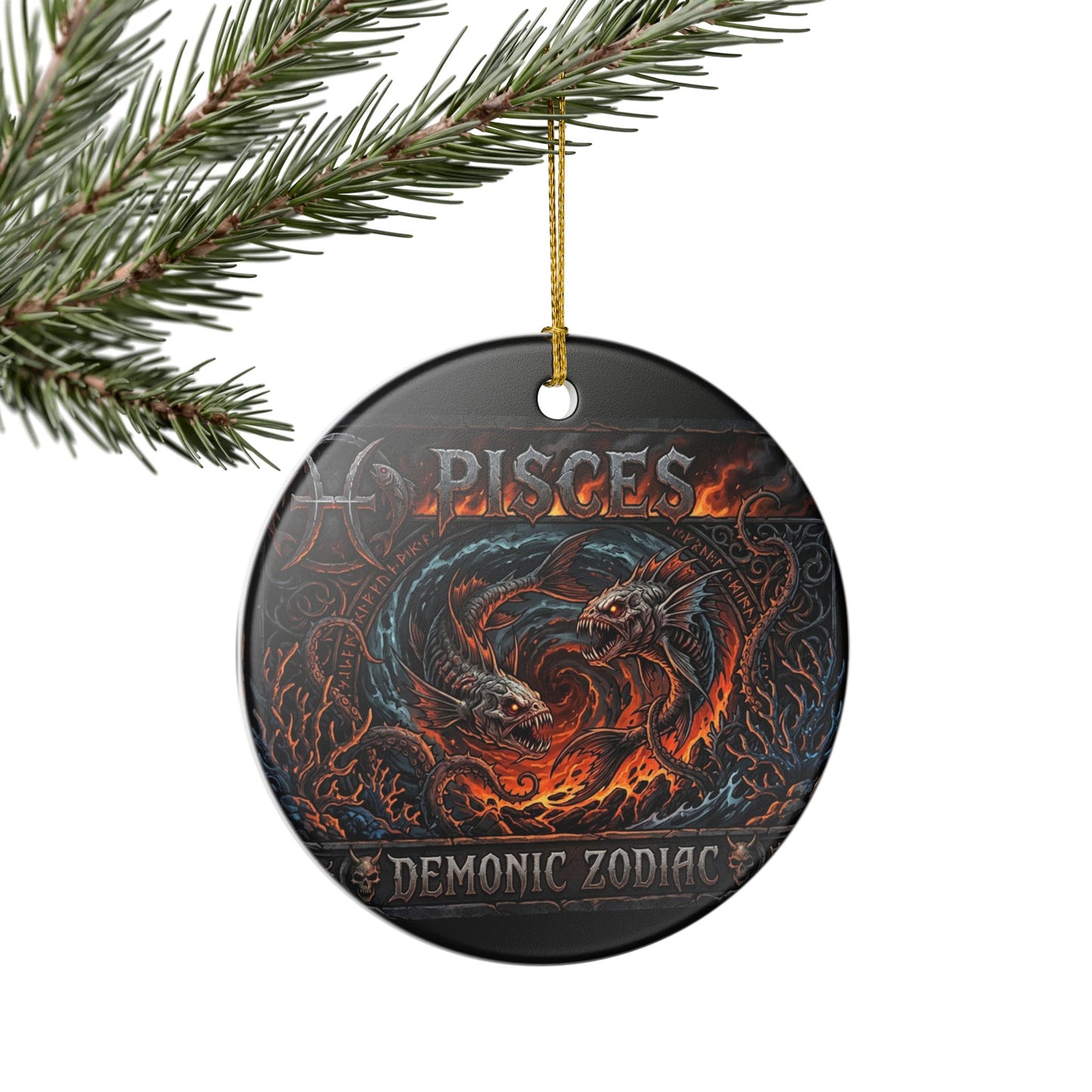 Pisces Ceramic Ornament — Demonic Zodiac Fish Decorative Hanging Ornament