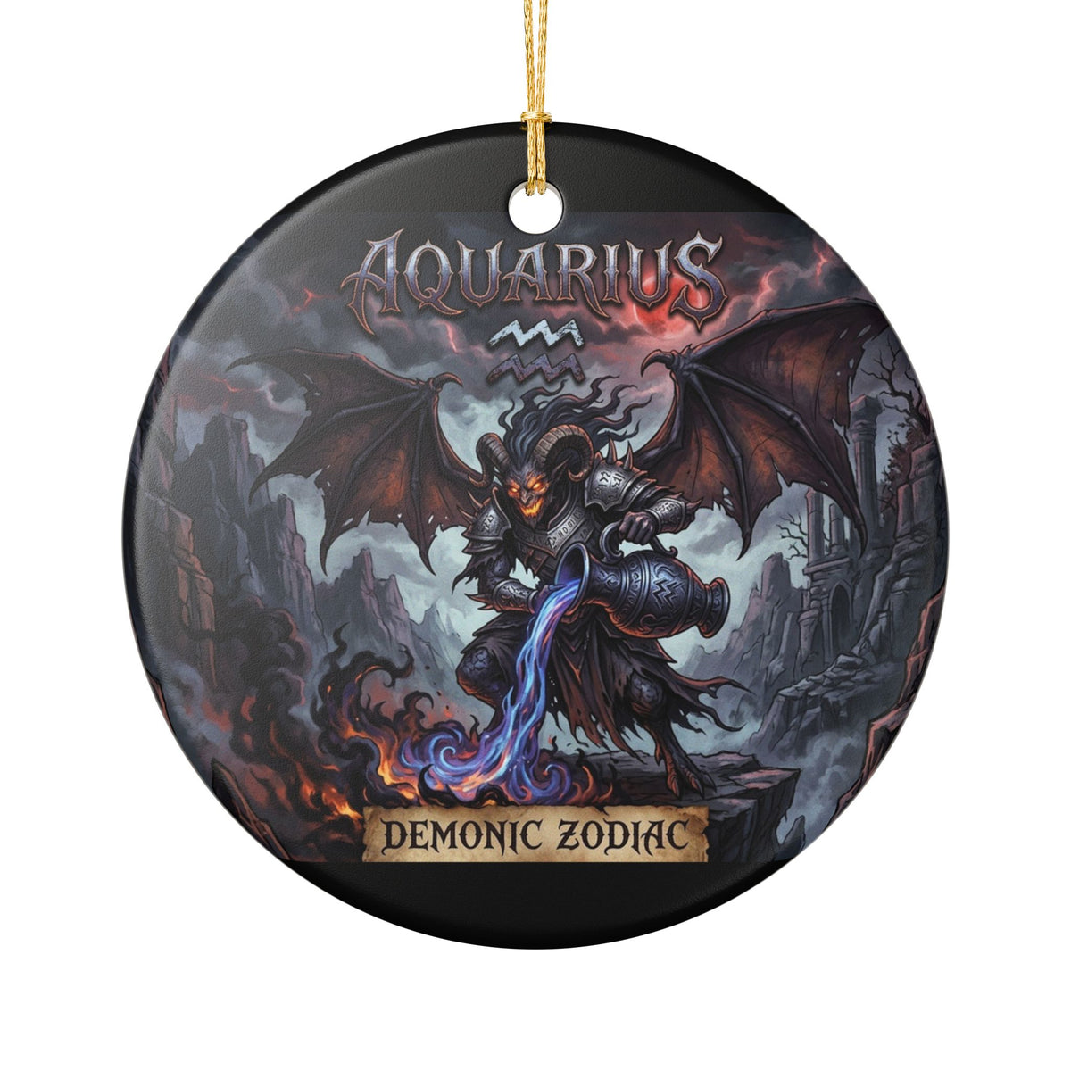 Aquarius Demonic Zodiac Ceramic Ornament — Gothic Astrology Holiday Decoration