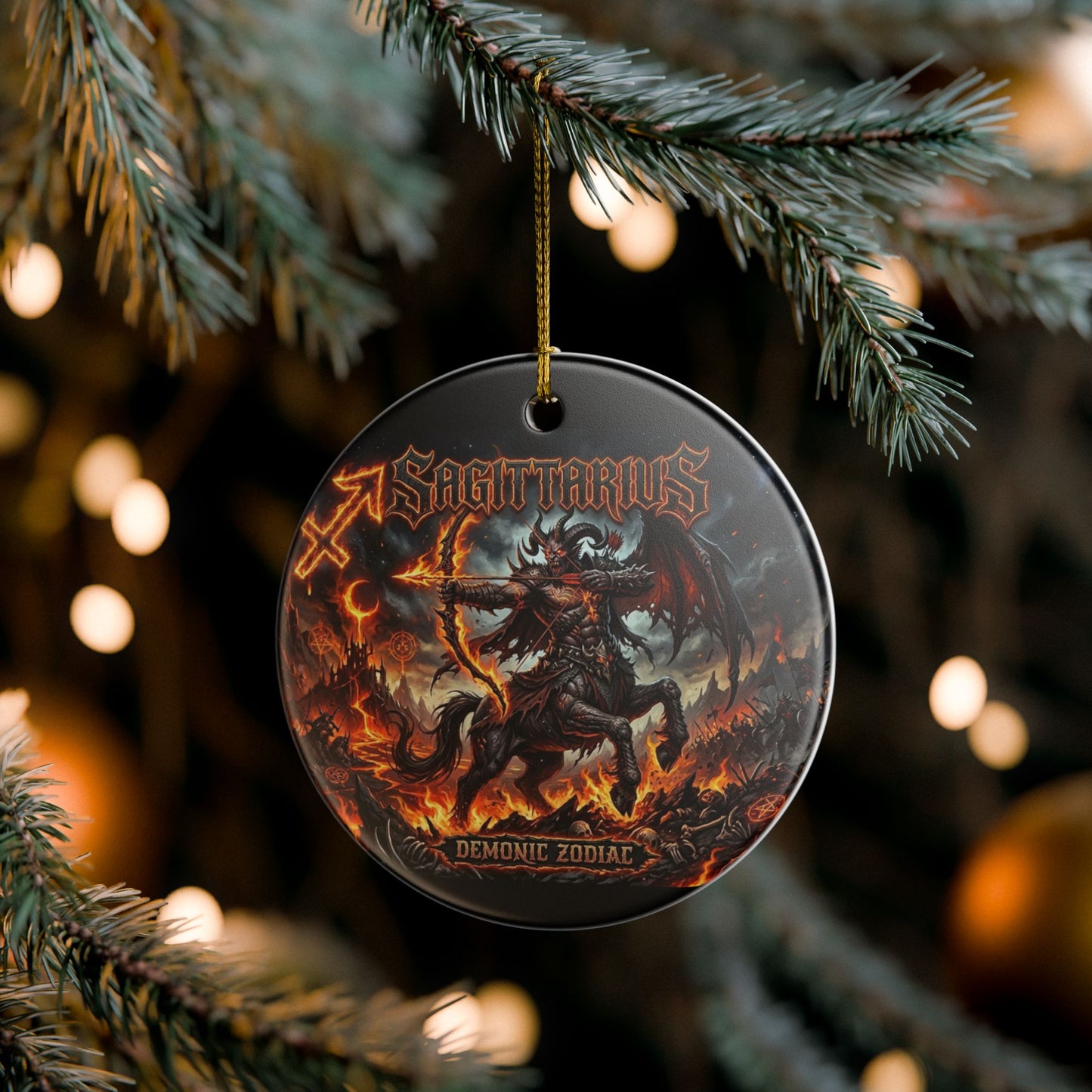 Sagittarius Demonic Zodiac Ceramic Ornament — Fiery Centaur Astrology Decoration