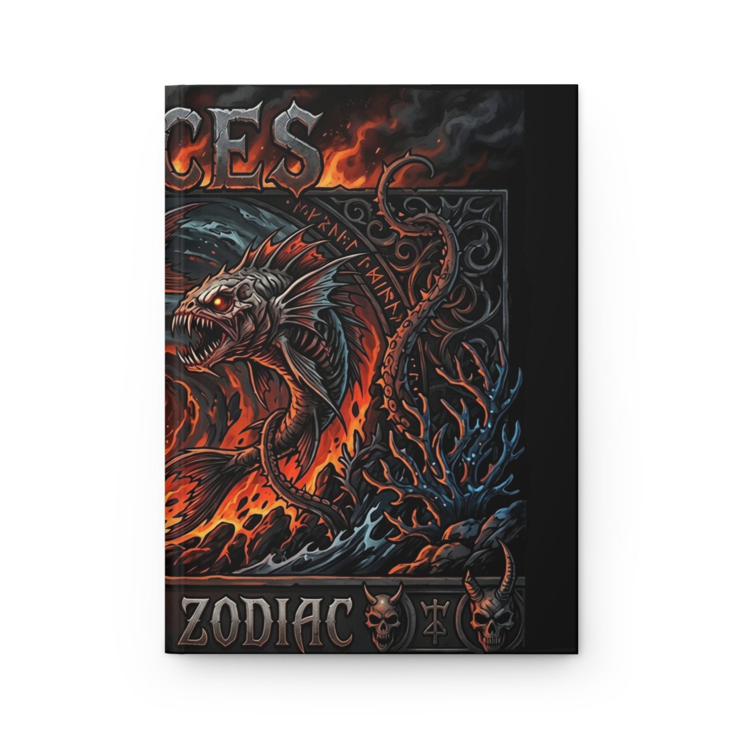 Pisces Zodiac Hardcover Journal — Fiery Mythic Fish Lined Notebook
