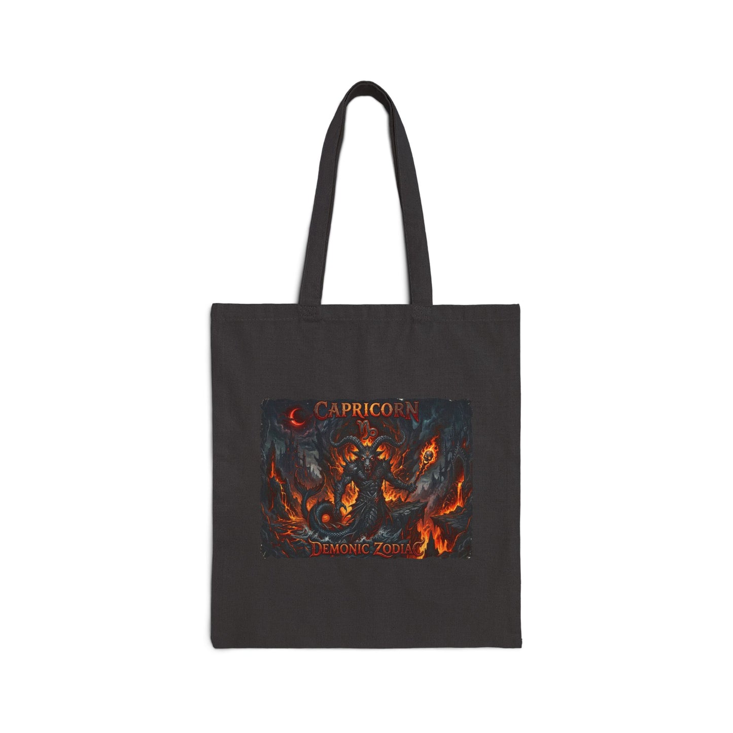 Demonic Capricorn Zodiac Tote Bag — Dark Fantasy 'Inferno' Canvas Tote with Demon Artwork