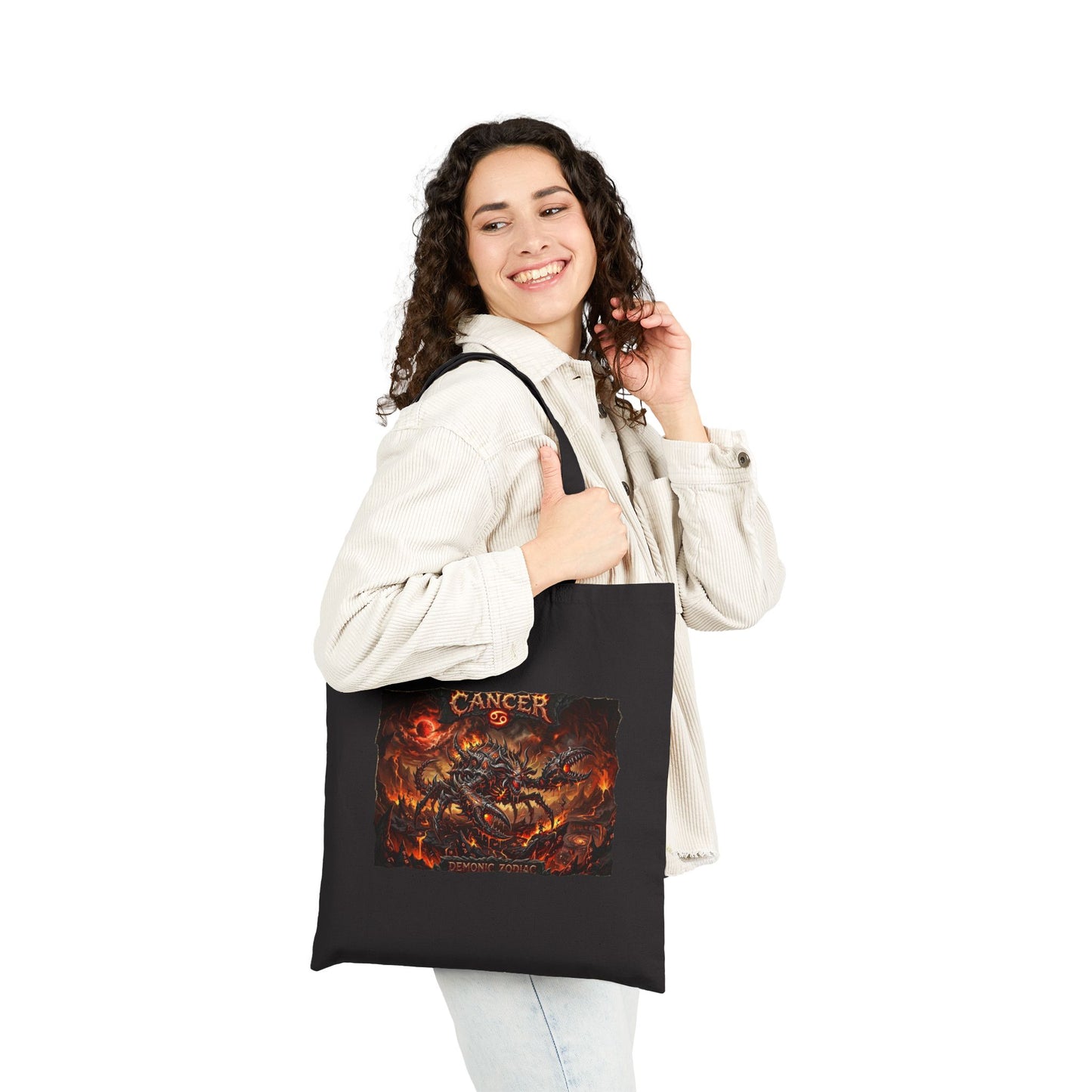 Demonic Cancer Zodiac Tote Bag — Dark Fantasy Canvas Tote for Goth/Alternative Fans