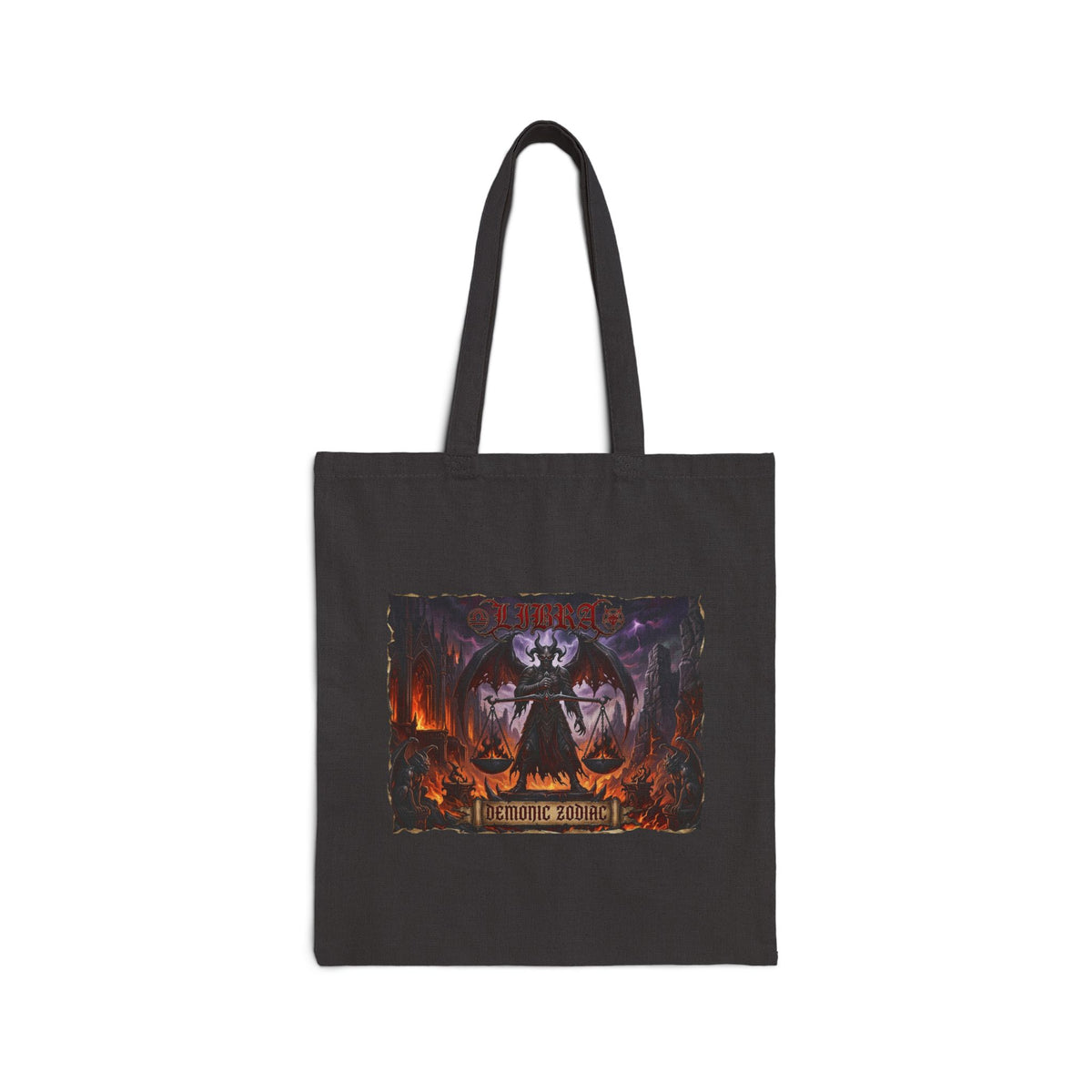 Demonic Libra Zodiac Tote Bag – Heavy Metal Horror Canvas Shopper