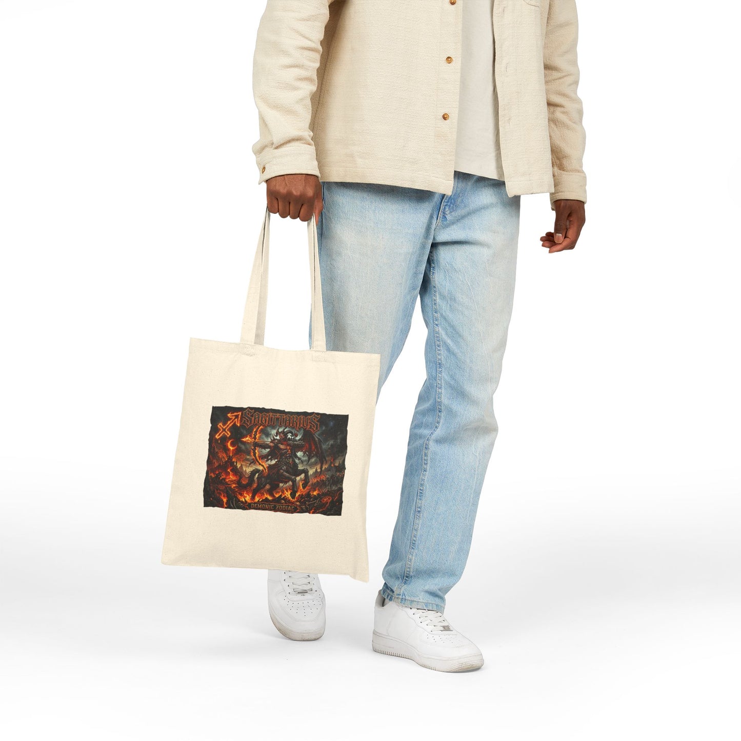 Demonic Sagittarius Zodiac Canvas Tote Bag – Gothic Rock Graphic Beach & Market Bag