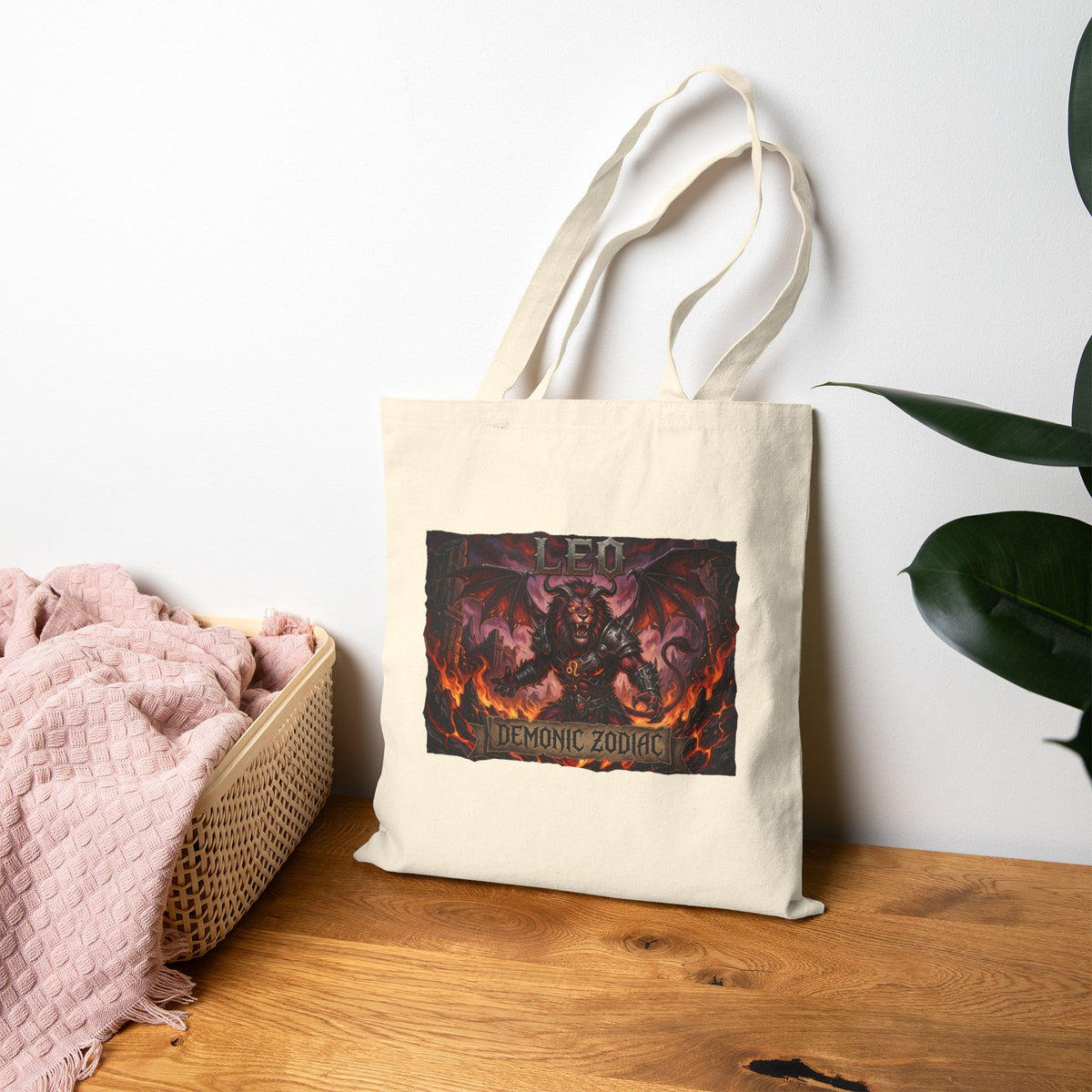 Demonic Leo Zodiac Tote Bag – Gothic Occult Cotton Canvas Shopper