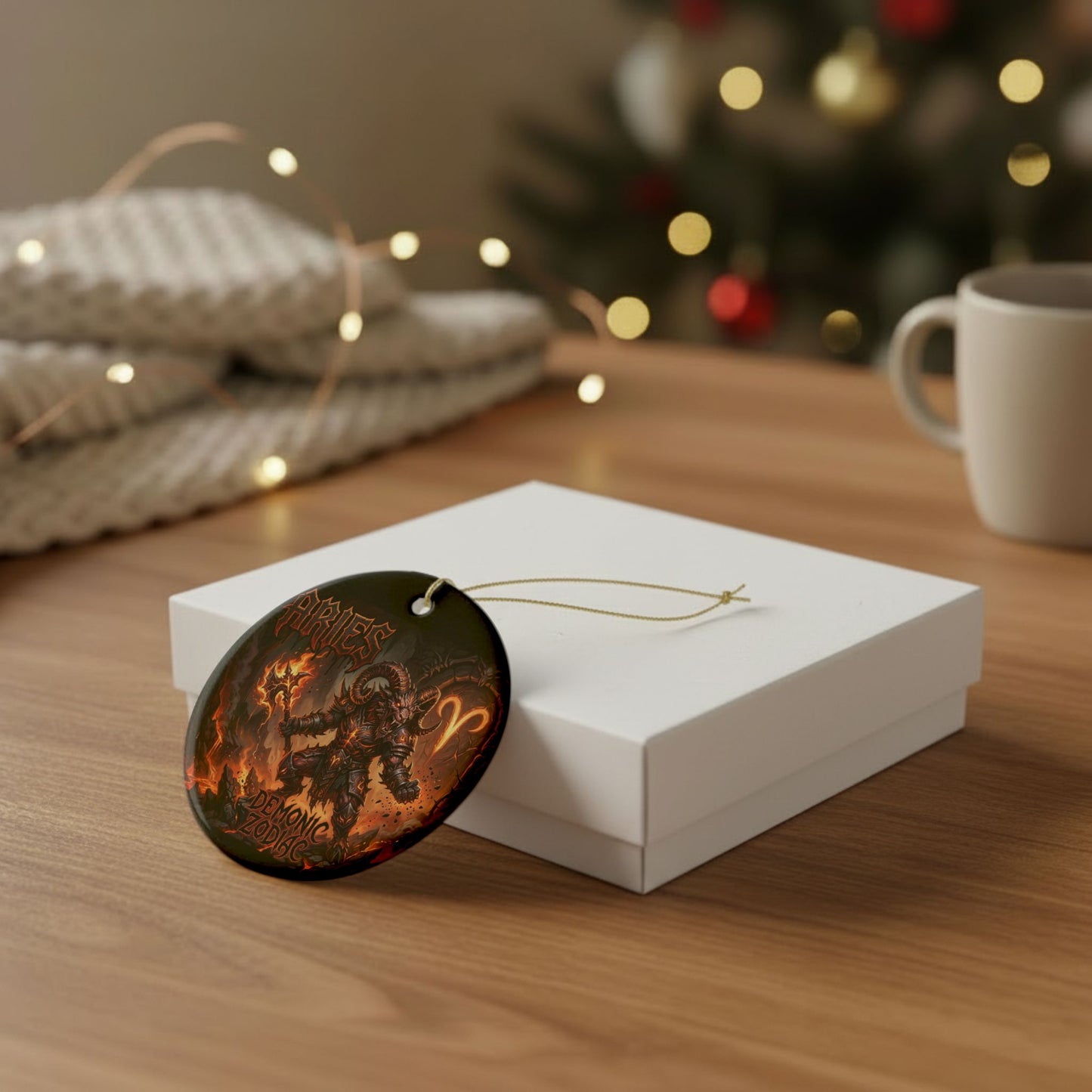 Aries Demonic Zodiac Ceramic Ornament – Fiery Ram Astrology Decoration