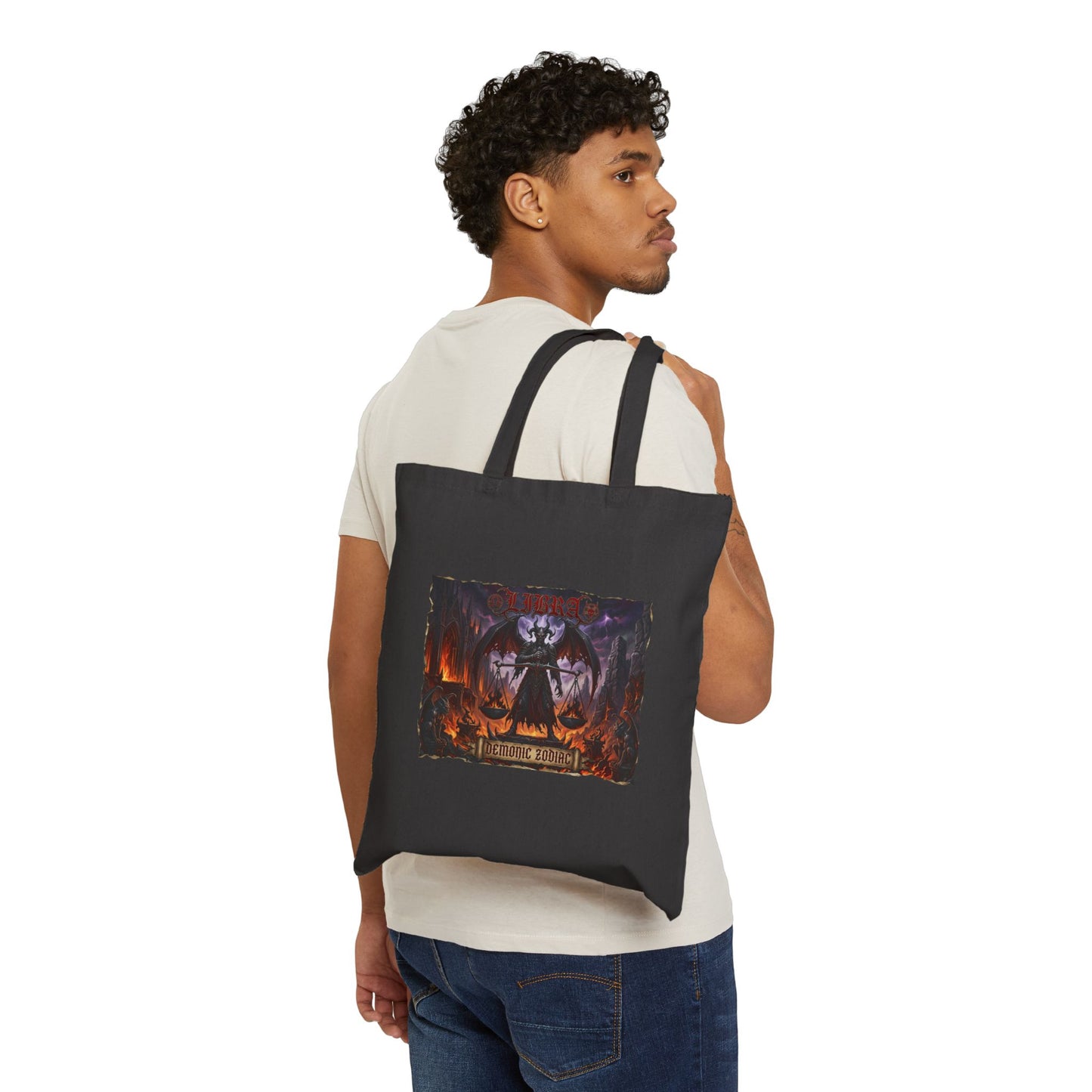 Demonic Libra Zodiac Tote Bag – Heavy Metal Horror Canvas Shopper