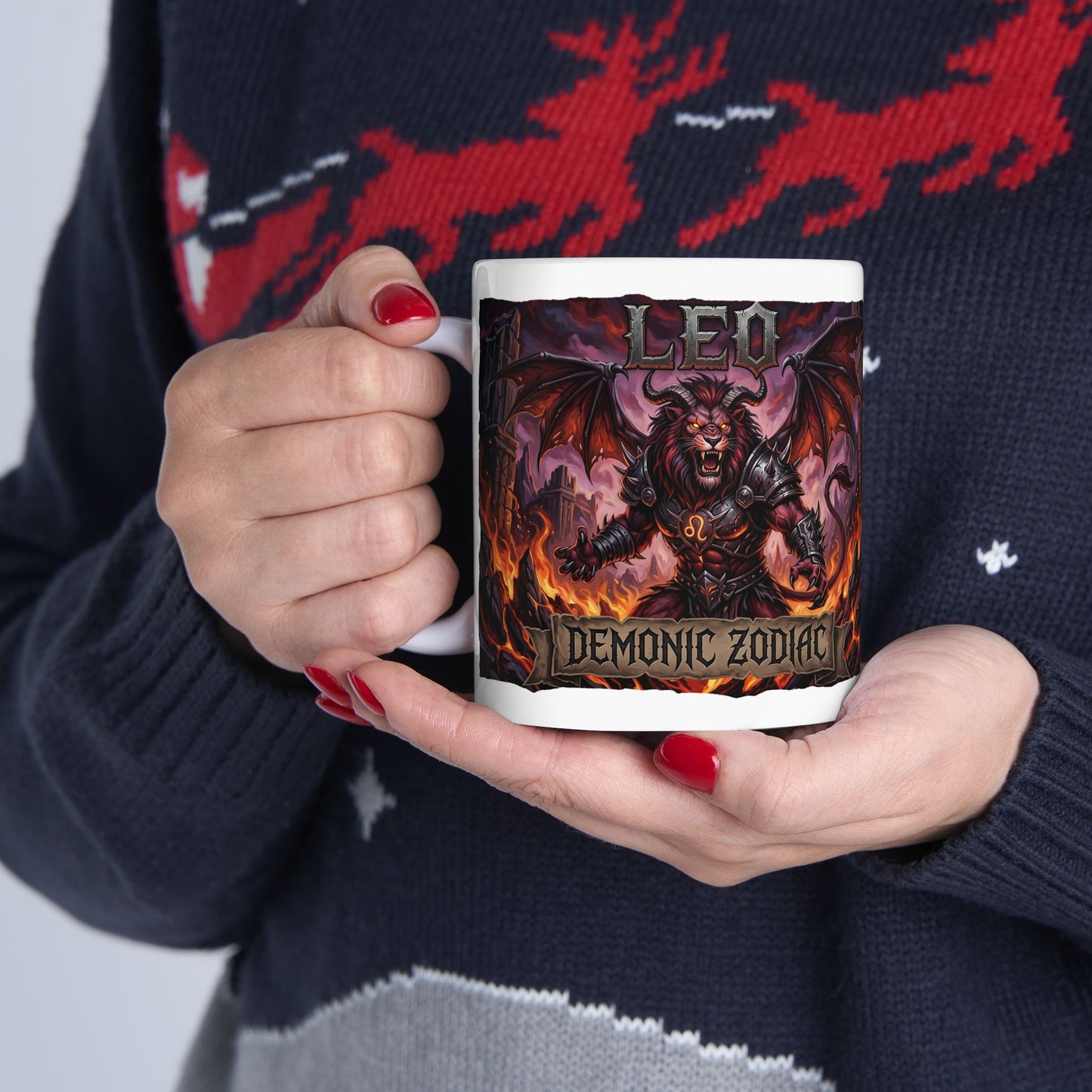 Demonic Leo Mug — Dark Fantasy Zodiac Design (11oz & 15oz)