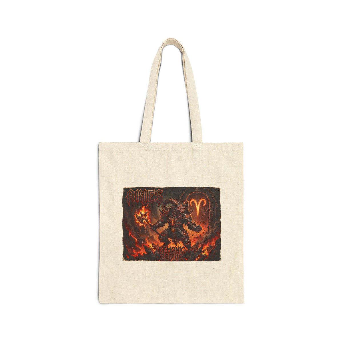 Demonic Aries Zodiac Canvas Tote Bag — Zodiac Fire Sign Gothic Tote