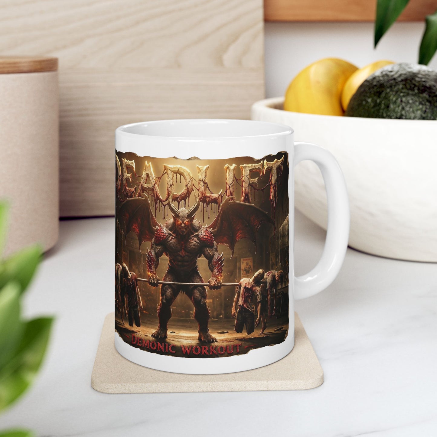 Demonic Workout Ceramic Mug – "Dead lift" Horror Coffee Cup (11oz, 15oz)