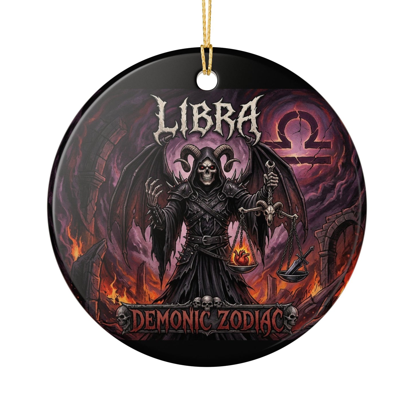 Libra Demonic Zodiac Ceramic Ornament – Gothic Scales Grim Reaper Holiday Decoration