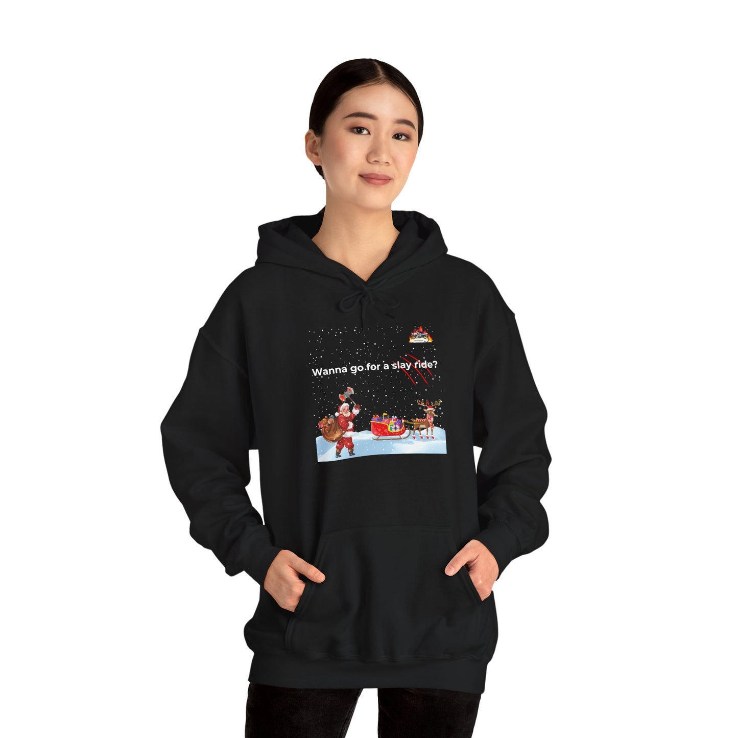 Christmas Fun Hoodie - "Wanna Go for a Slay Ride?" Unisex Heavy Blend Sweatshirt