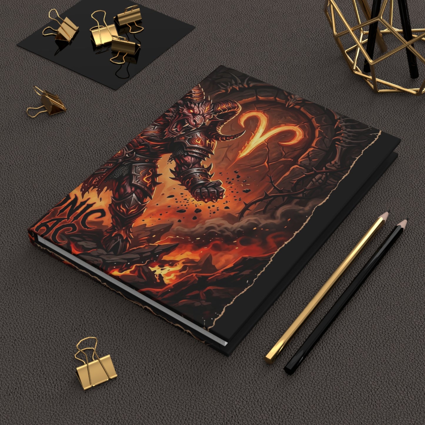 Aries Zodiac Journal — Fiery Demon Warrior Hardcover Lined Notebook