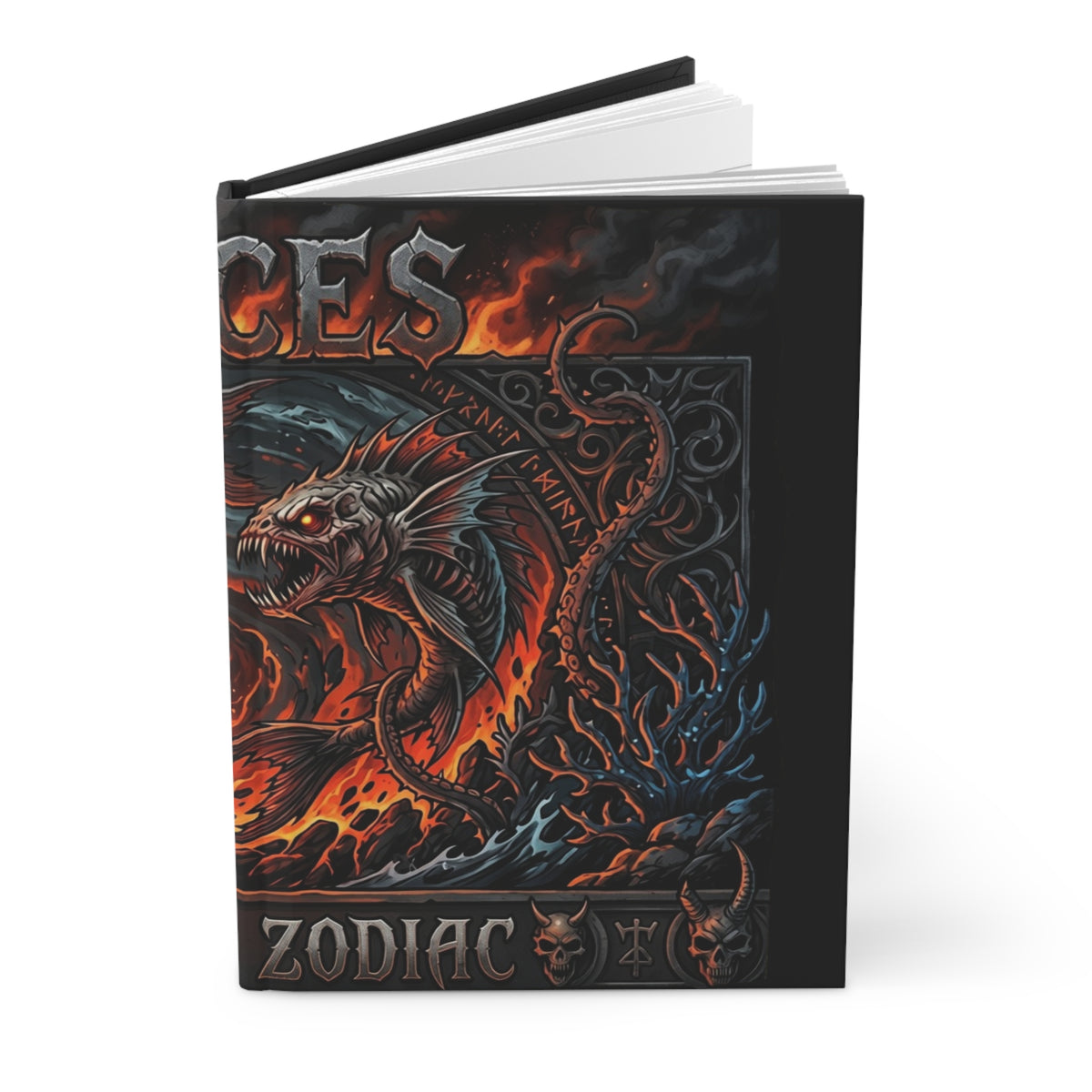 Pisces Zodiac Hardcover Journal — Fiery Mythic Fish Lined Notebook