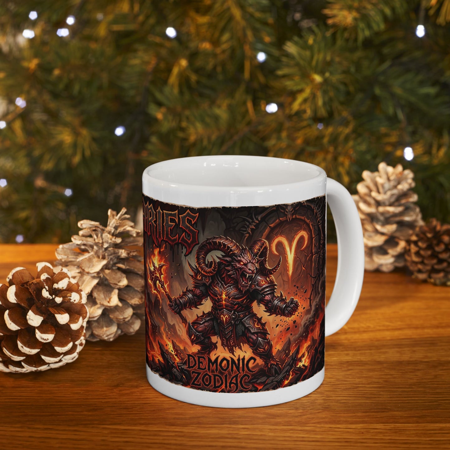 Aries Flame Gothic Ceramic Mug — Zodiac Fire Sign Coffee Cup (11oz & 15oz)