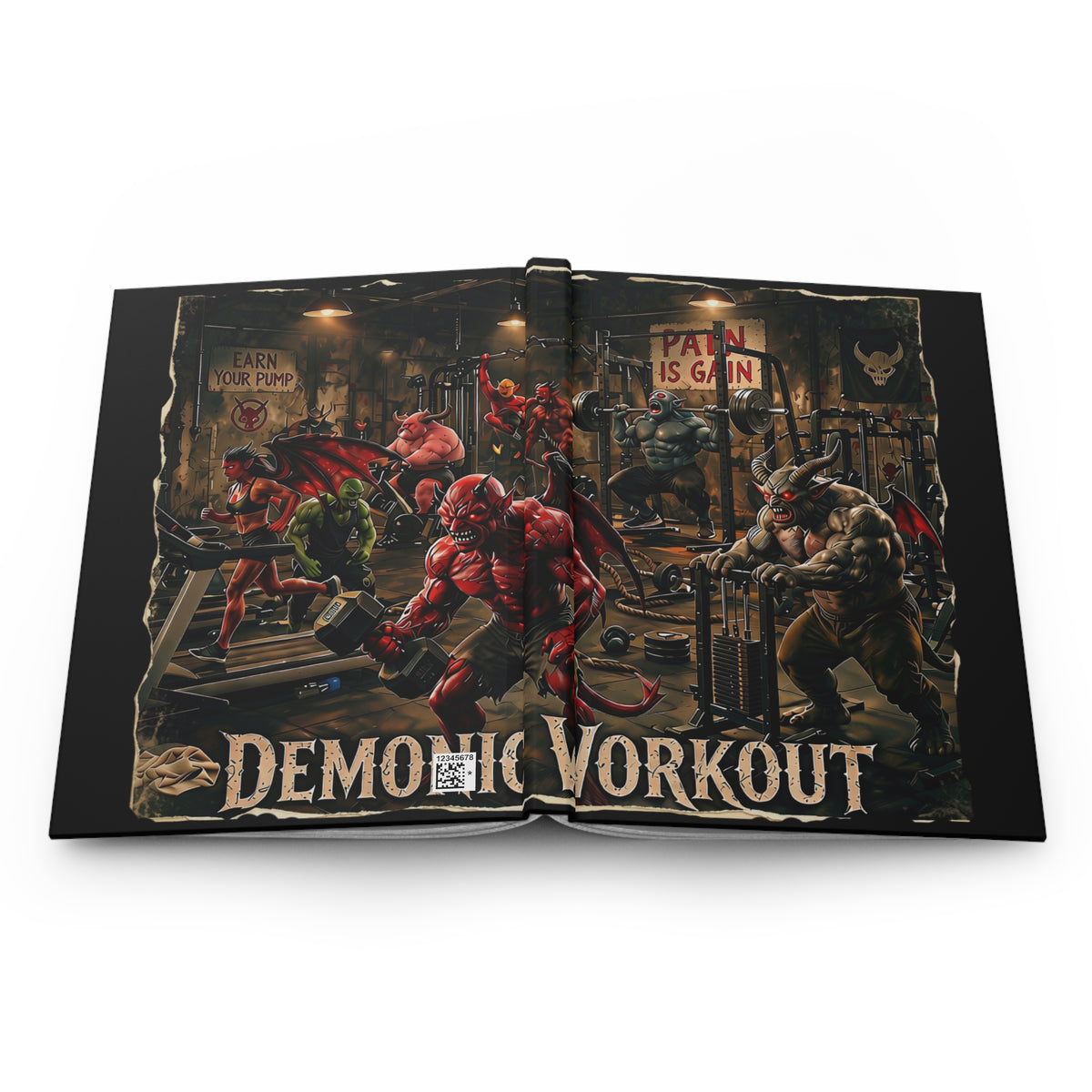 Demonic Gym Workout Hardcover Journal — 'Pain Is Gain' Fitness Notebook