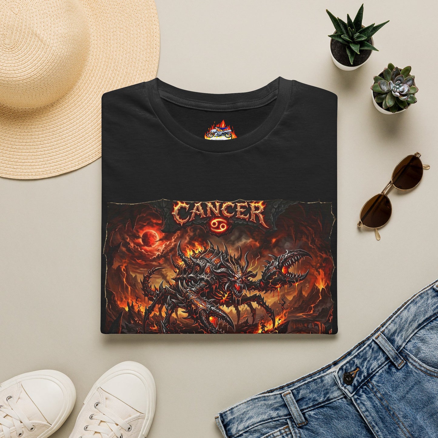 Cancer Zodiac T‑Shirt — Dark Fiery Demon Astrology Tee