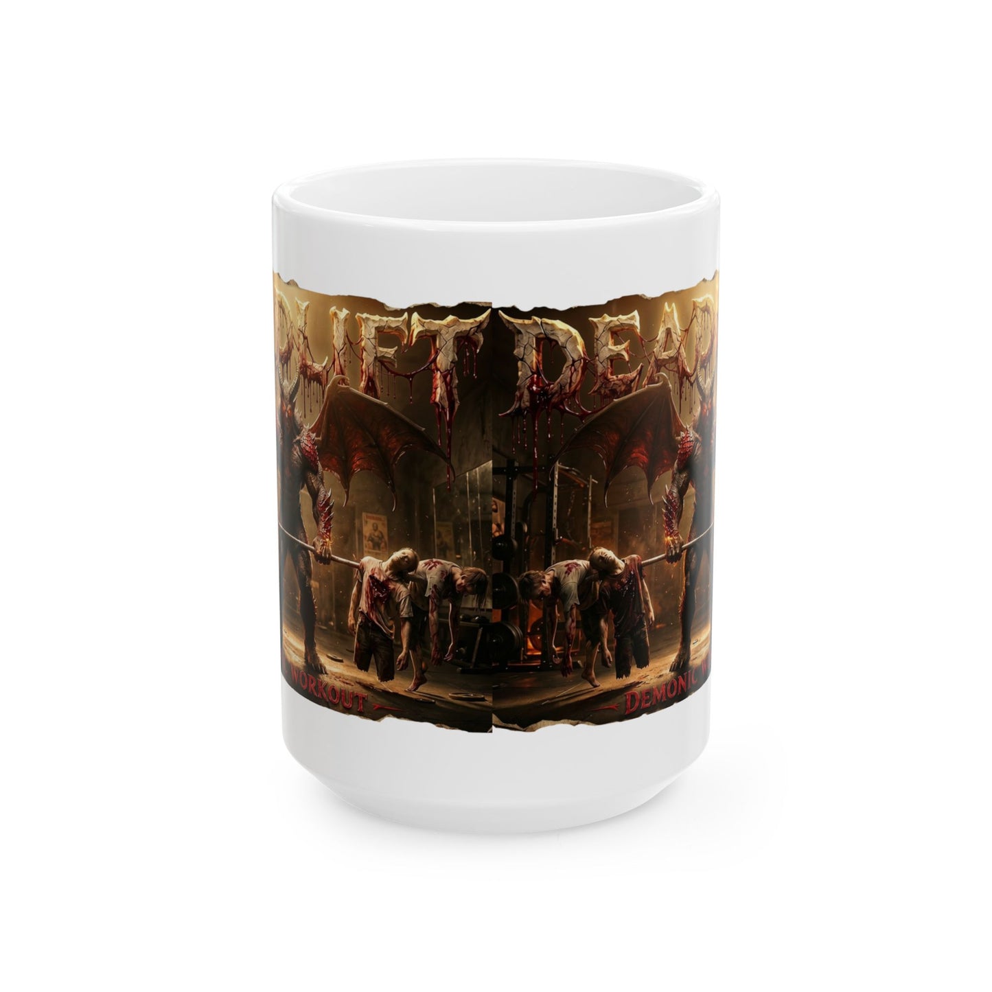 Demonic Workout Ceramic Mug – "Dead lift" Horror Coffee Cup (11oz, 15oz)