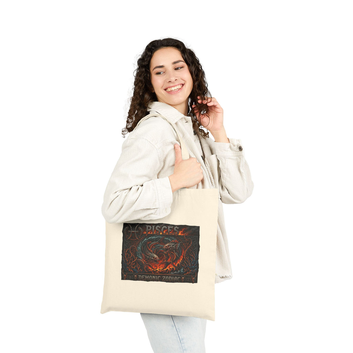 Demonic Pisces Zodiac Canvas Tote Bag — Dark Fantasy Pisces Art  Eco Shopper