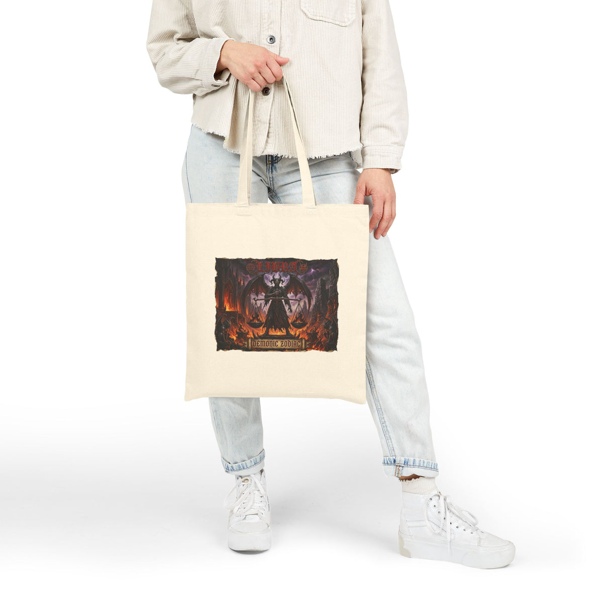 Demonic Libra Zodiac Tote Bag – Heavy Metal Horror Canvas Shopper