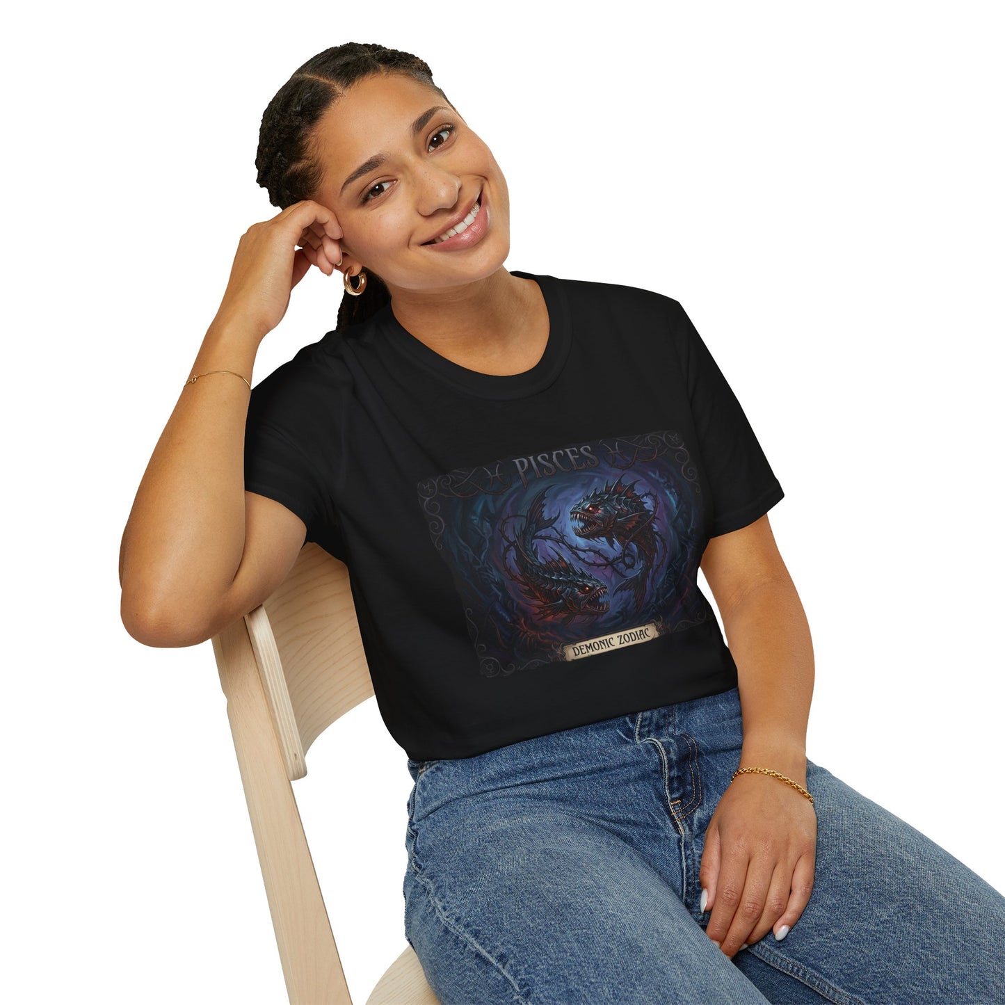 Pisces Zodiac T-Shirt — Dark Mythic Fish Astrology Tee