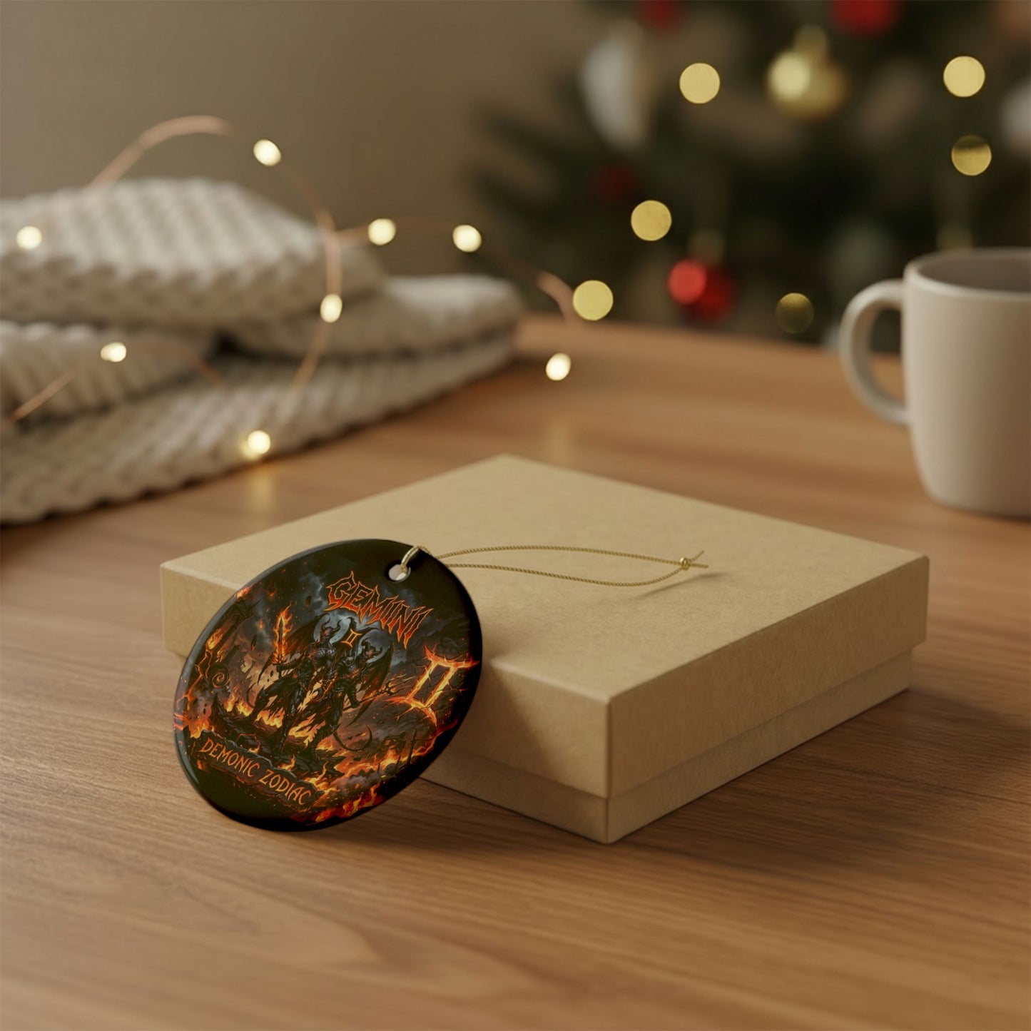 Gemini Demonic Zodiac Ceramic Ornament – Astrological Horror Holiday Decor