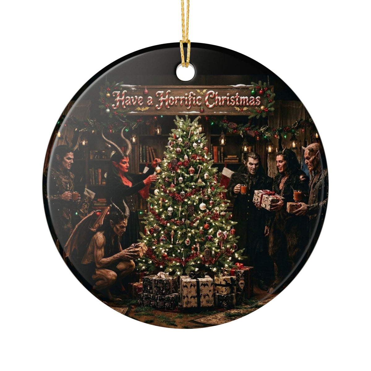 Have a Horrific Christmas Ceramic Ornament — Gothic Horror Holiday Tree Decoration