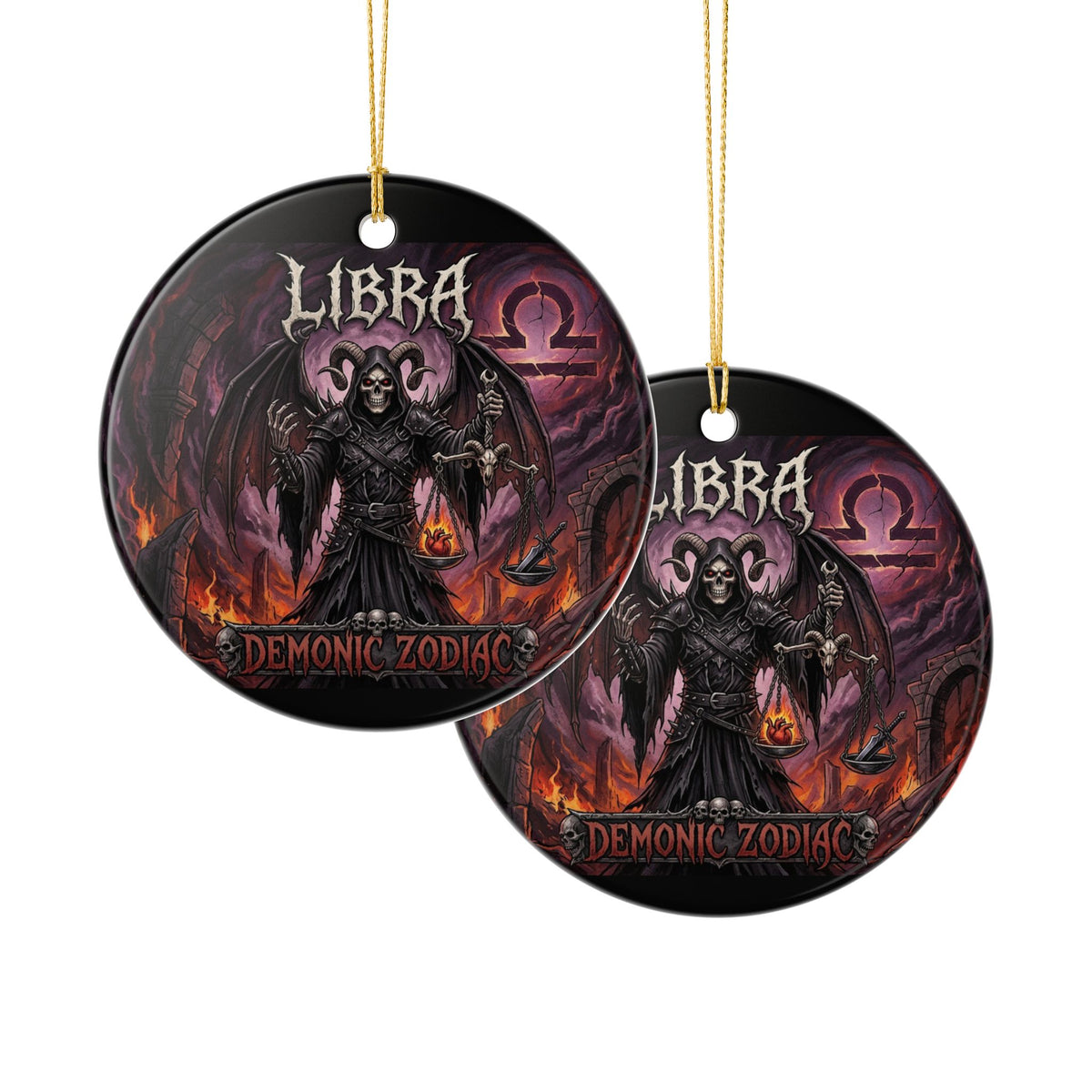Libra Demonic Zodiac Ceramic Ornament – Gothic Scales Grim Reaper Holiday Decoration