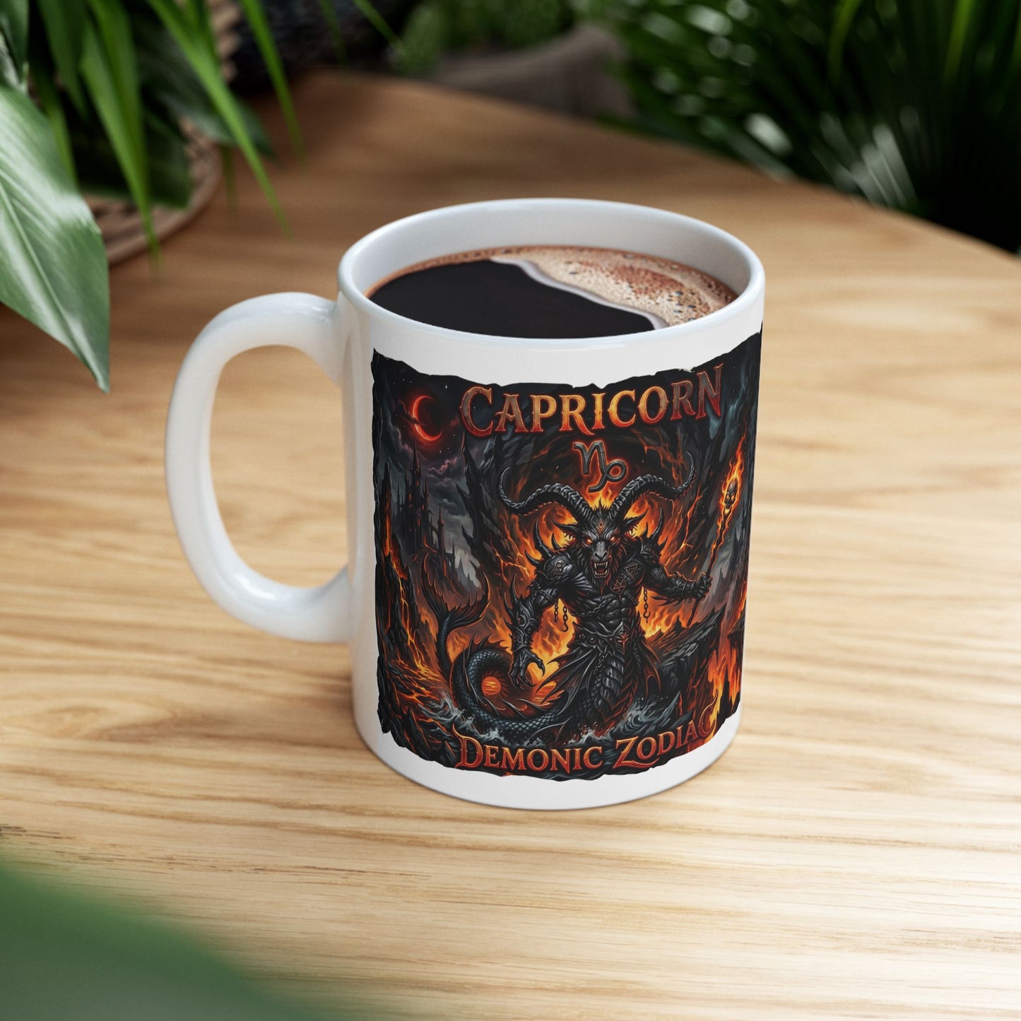Capricorn Demon Zodiac Ceramic Mug — Fiery Gothic Astrology Coffee Cup (11oz/15oz)