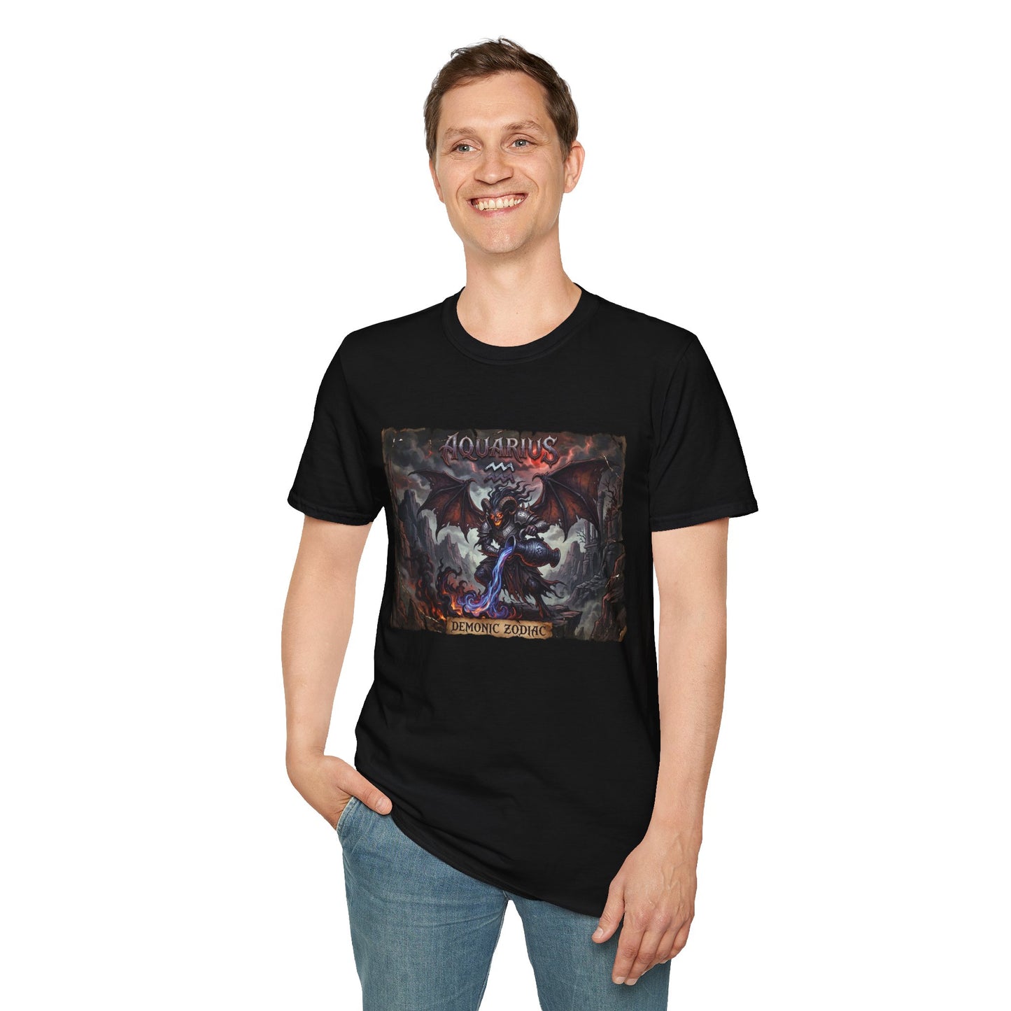 Aquarius Demon Art T-Shirt — Gothic Zodiac Graphic Tee