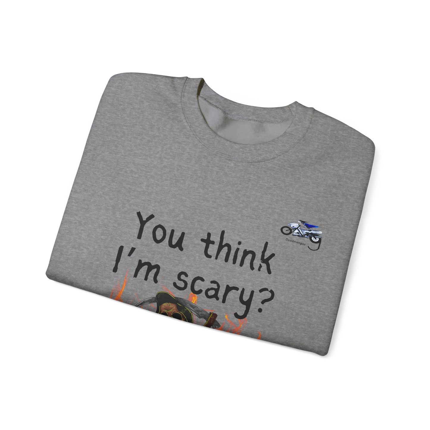 Funny Halloween Crewneck Sweatshirt - 'You Think I'm Scary? Go Look in a Mirror!'