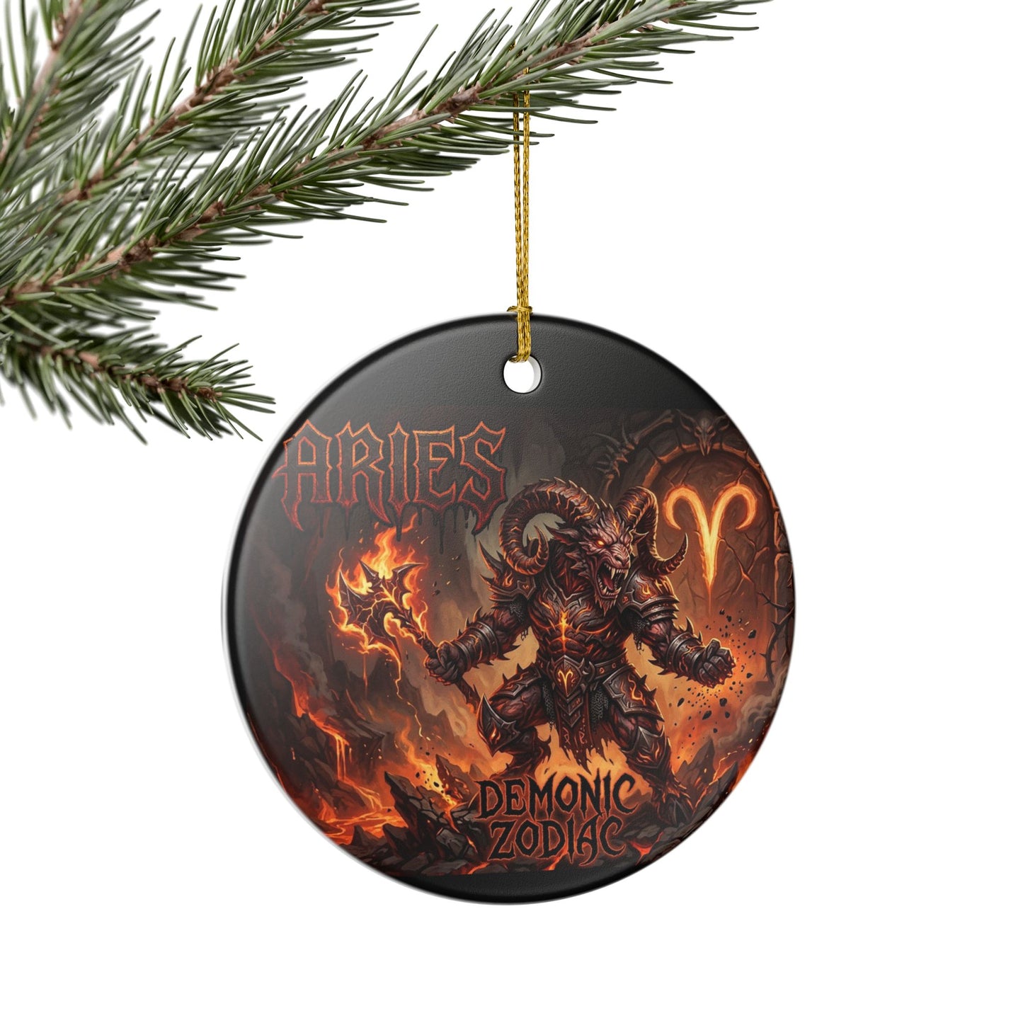 Aries Demonic Zodiac Ceramic Ornament – Fiery Ram Astrology Decoration
