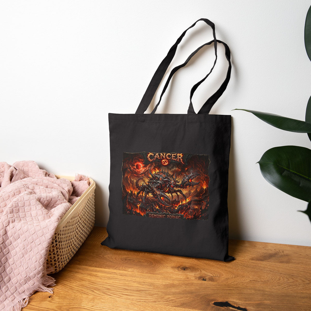 Demonic Cancer Zodiac Tote Bag — Dark Fantasy Canvas Tote for Goth/Alternative Fans