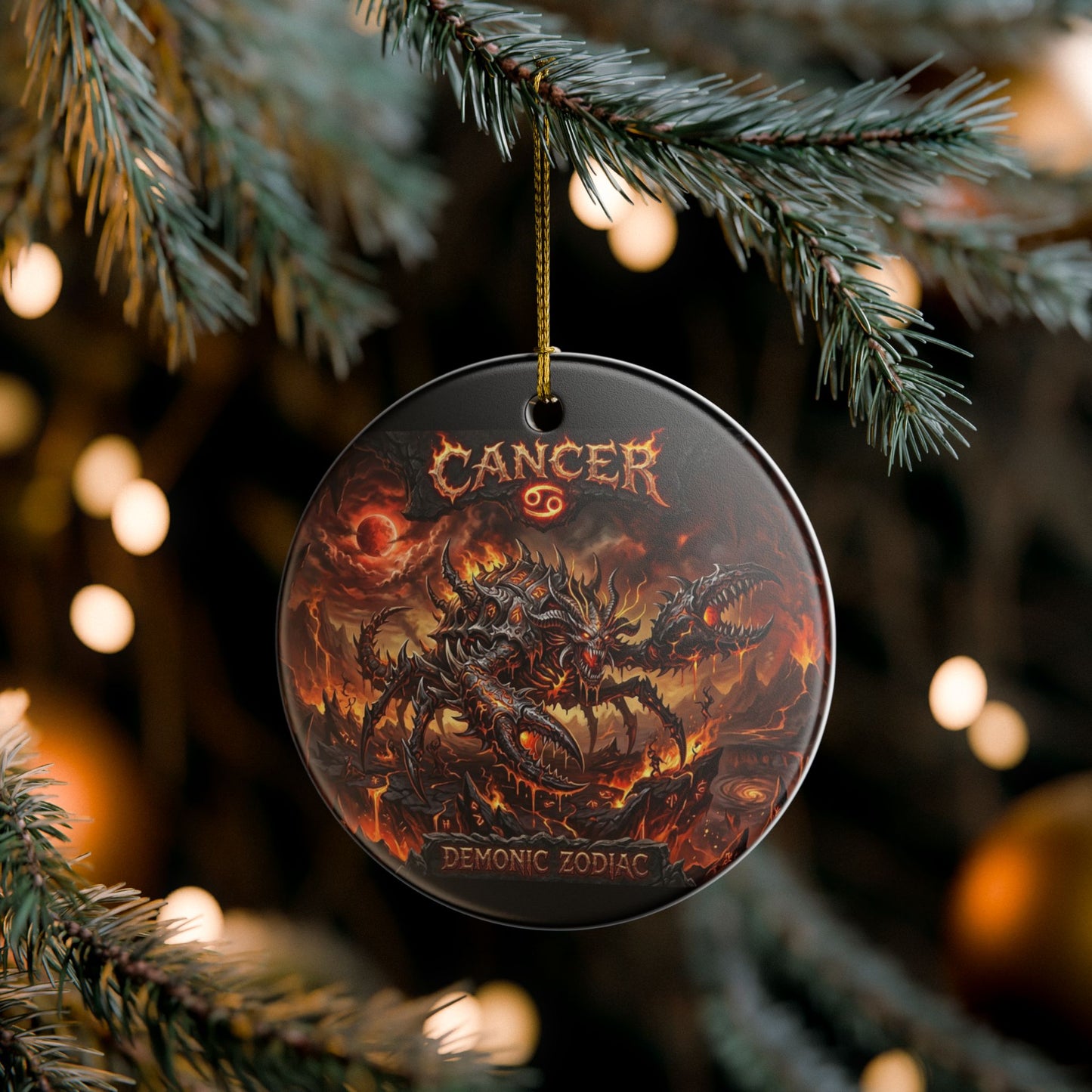 Cancer Demonic Zodiac Ceramic Ornament — Horror Crab Astrology Holiday Decoration