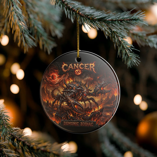 Cancer Demonic Zodiac Ceramic Ornament — Horror Crab Astrology Holiday Decoration