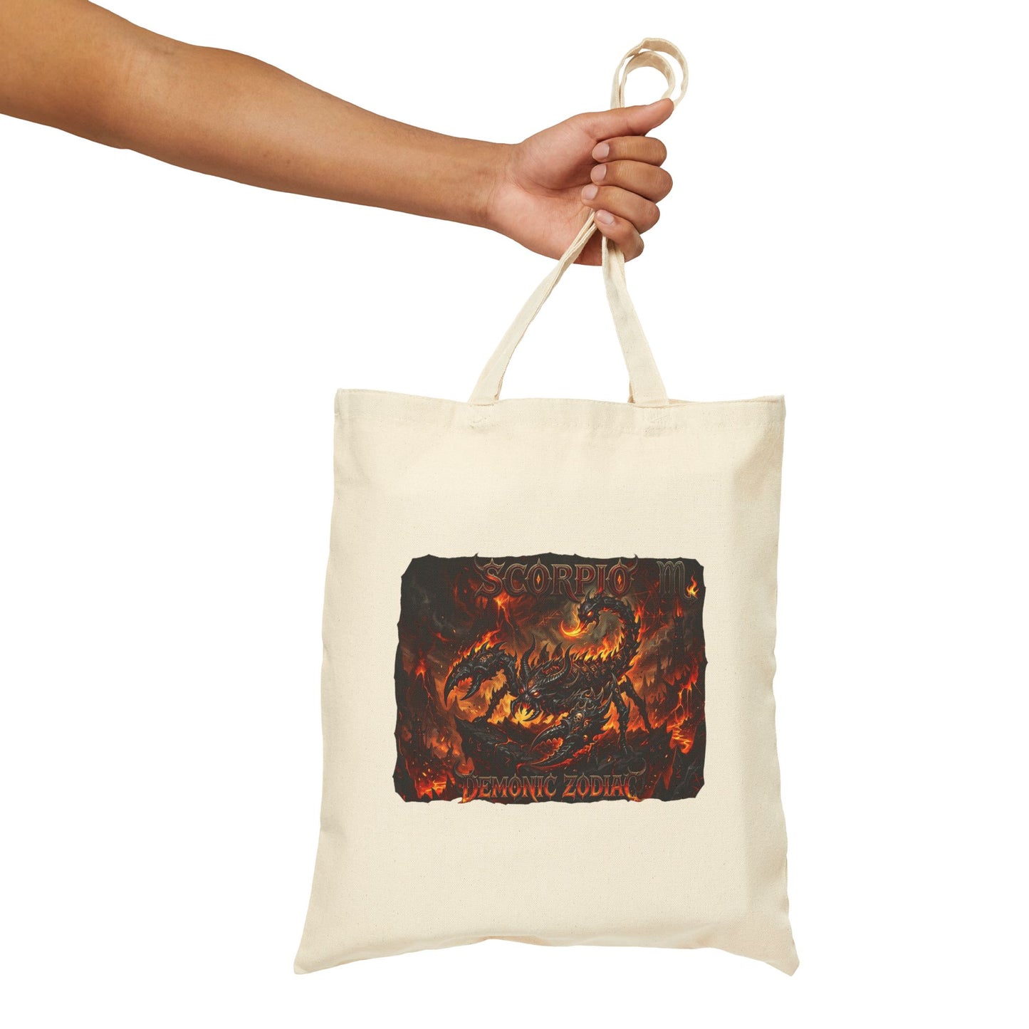 Demonic Scorpio Zodiac Canvas Tote Bag — Fiery Scorpion Collage Art Tote