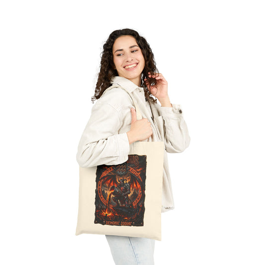 Demonic Aquarius Zodiac Tote Bag — Fiery Astrological Canvas Grocery/Everyday Bag