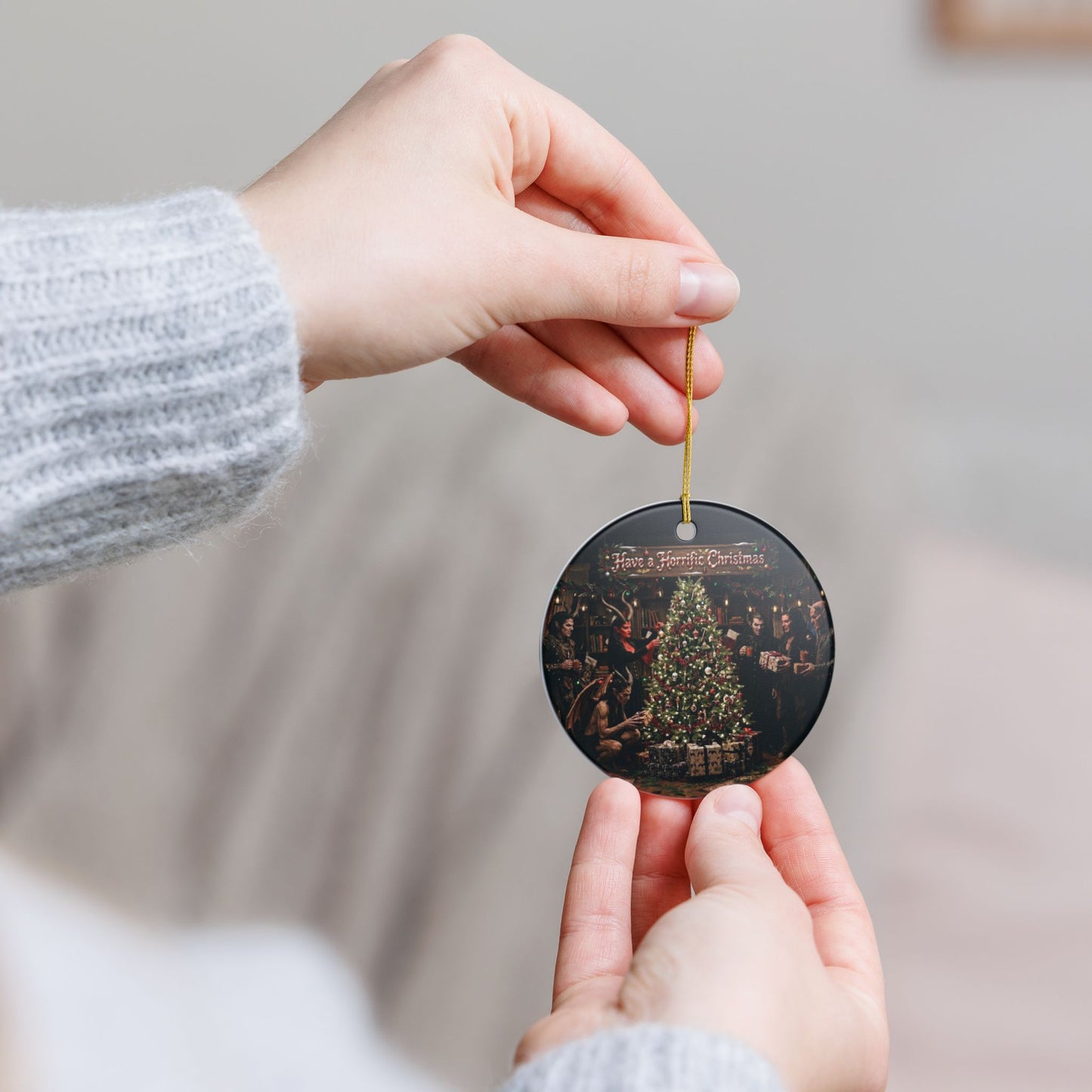 Have a Horrific Christmas Ceramic Ornament — Gothic Horror Holiday Tree Decoration