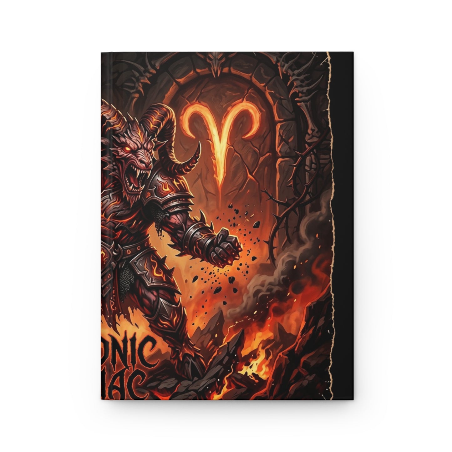 Aries Zodiac Journal — Fiery Demon Warrior Hardcover Lined Notebook