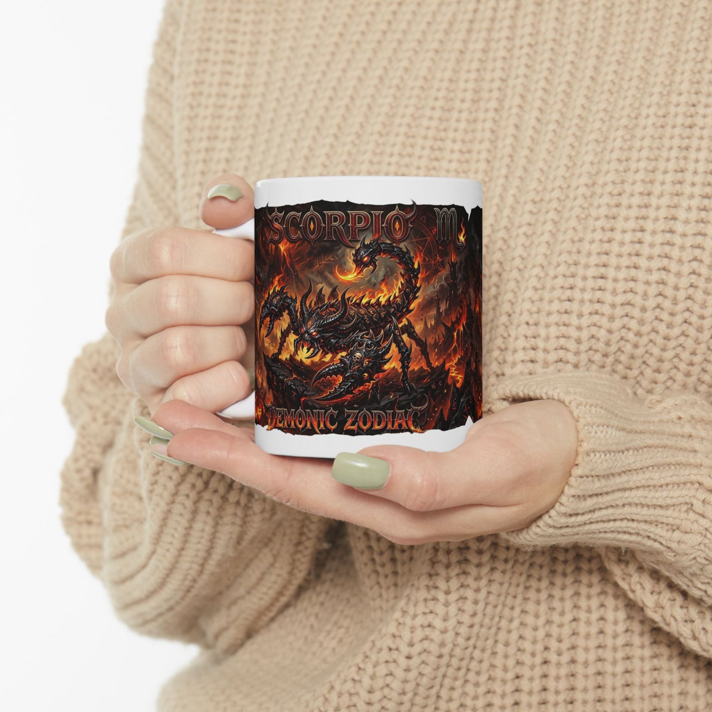 Demonic Scorpio Ceramic Mug — Fiery Gothic Coffee Cup (11oz & 15oz)