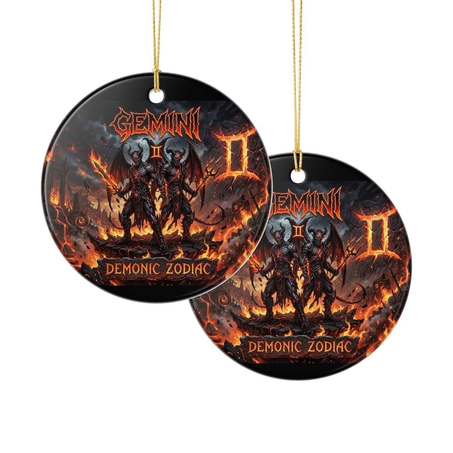 Gemini Demonic Zodiac Ceramic Ornament – Astrological Horror Holiday Decor