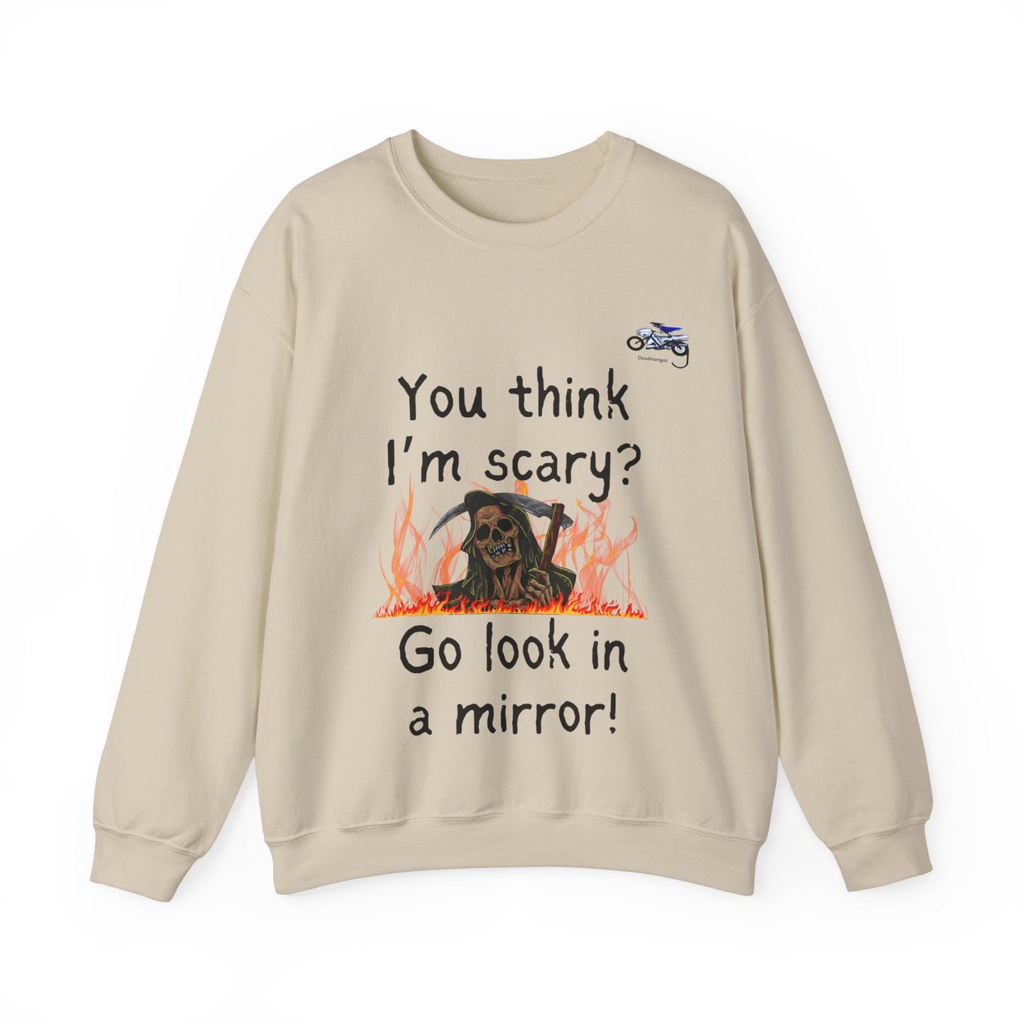 Funny Halloween Crewneck Sweatshirt - 'You Think I'm Scary? Go Look in a Mirror!'