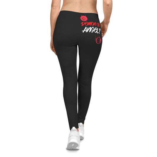 Demon or Angel? Women's Black Graphic Leggings