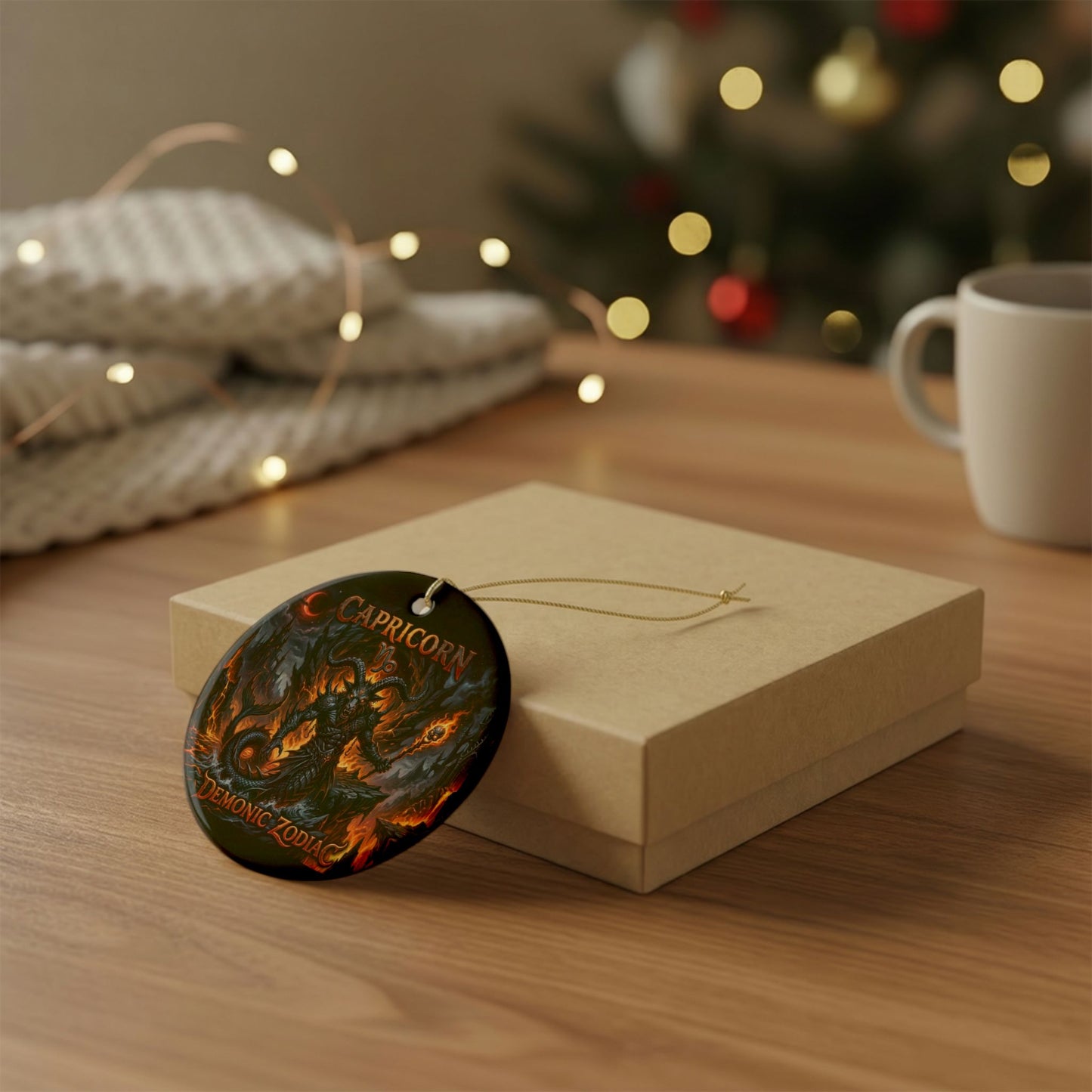 Capricorn Demonic Zodiac Ceramic Ornament — Gothic Astrological Holiday Decoration