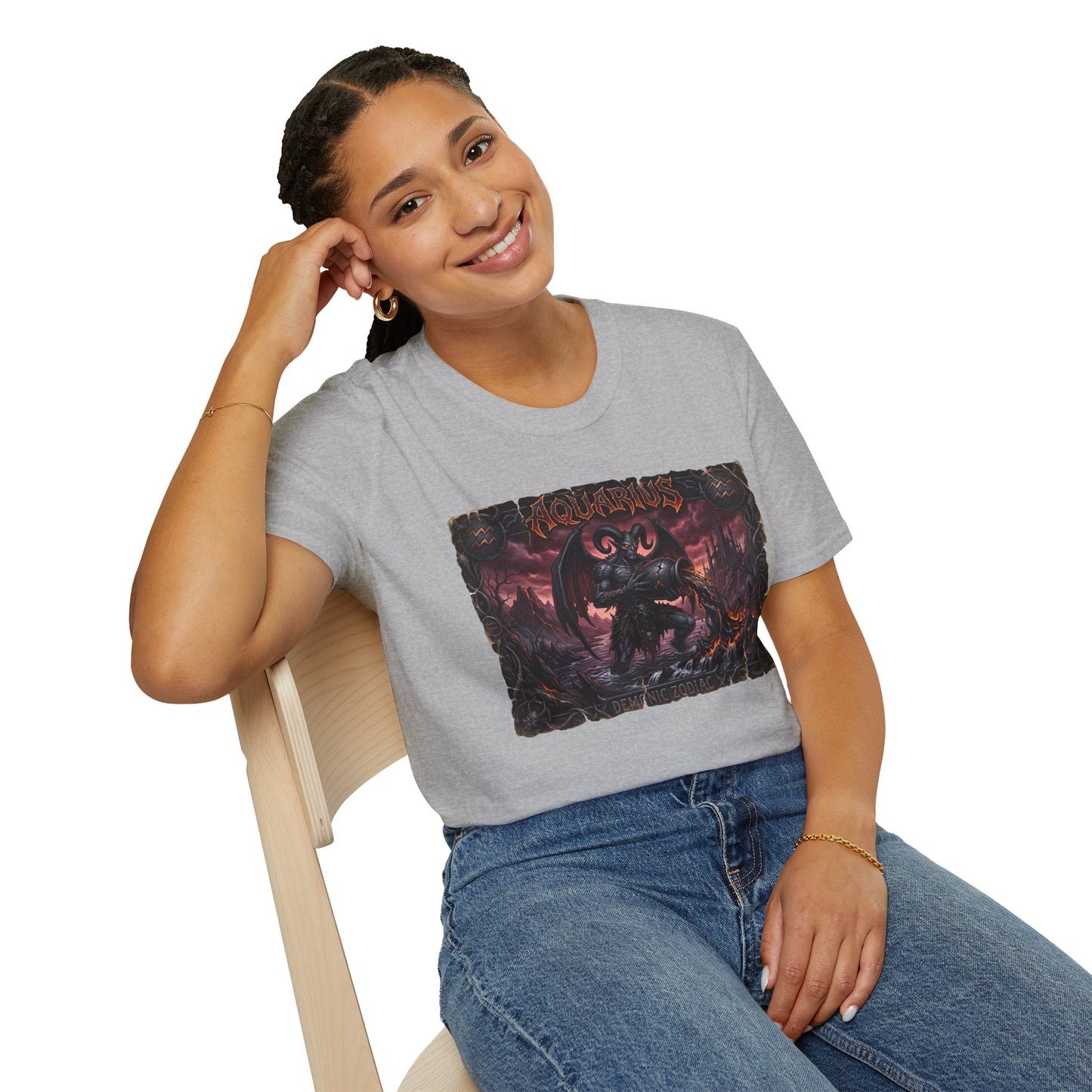 Aquarius Demon Graphic T-Shirt — Dark Gothic Zodiac Tee